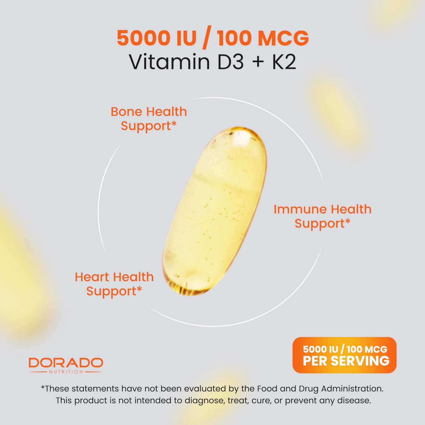 DORADO NUTRITION Vitamin D3 K2 Supplement Softgels 180 Count