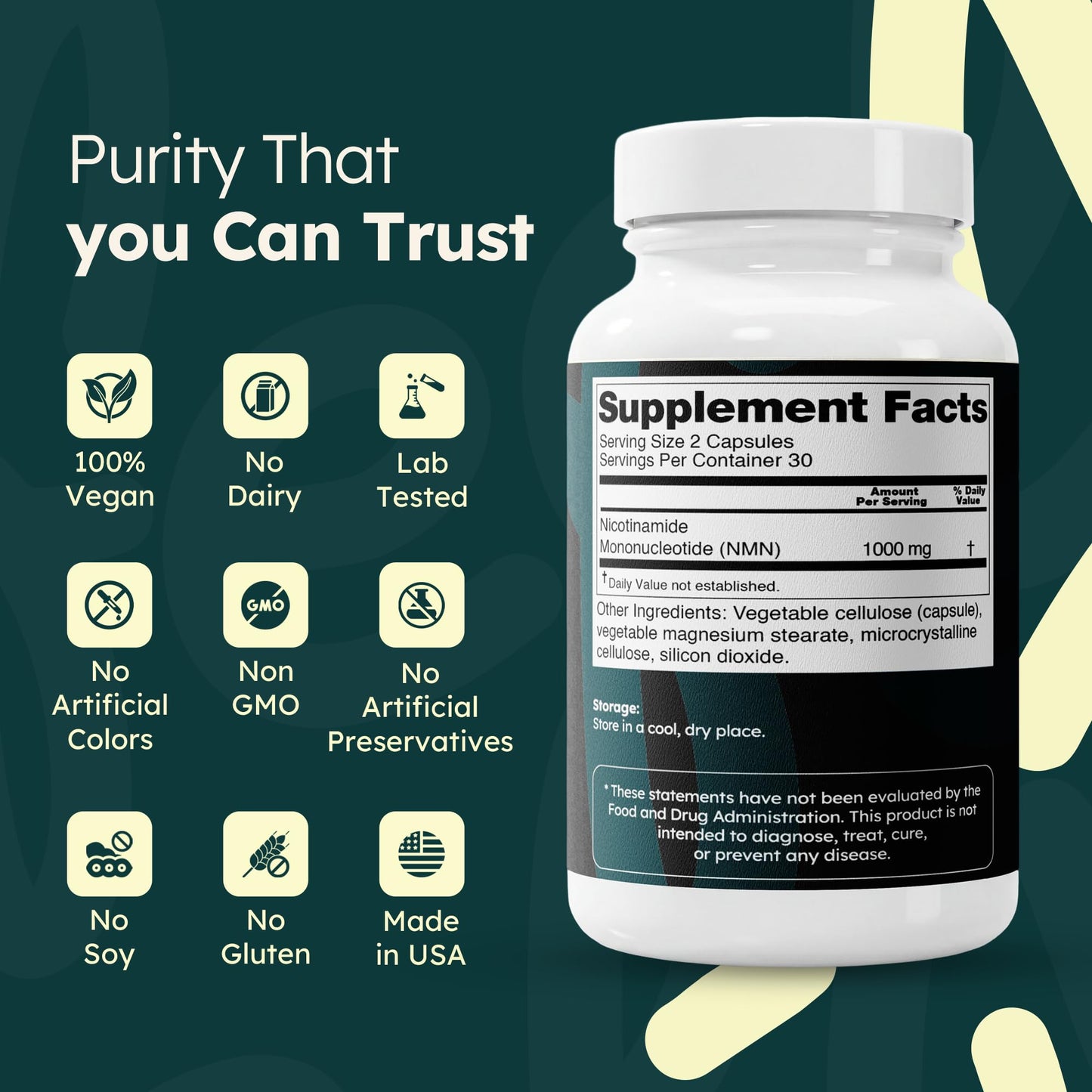 Feelaliv NMN Supplement 1000mg Per Serving Nicotinamide Mononucleotide Capsules NAD+ Precursor Cellular Energy & Metabolic Support Clean Label Vegan, 60 Capsules