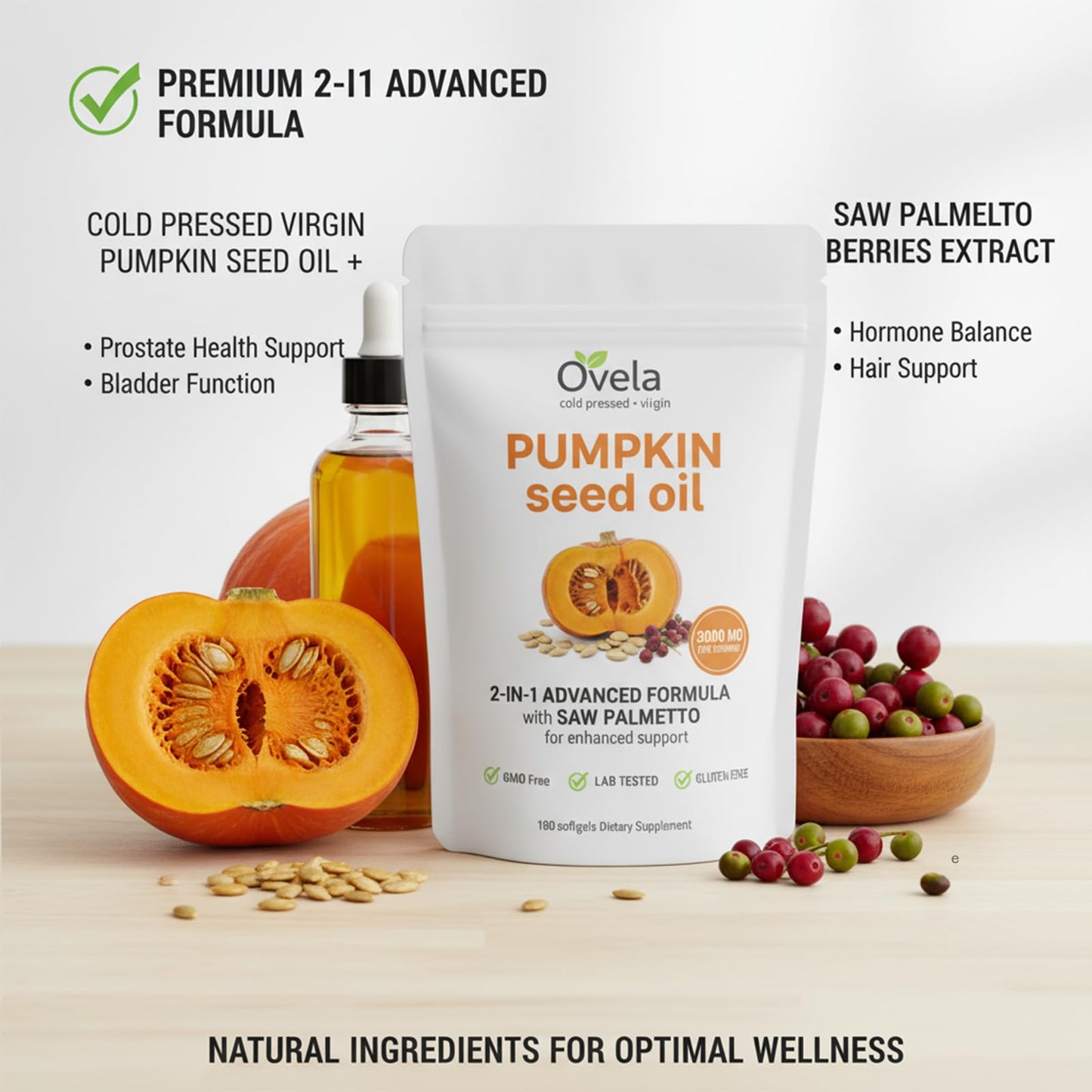 Ovela Pumpkin Seed Oil with Saw Palmetto Softgels, 180