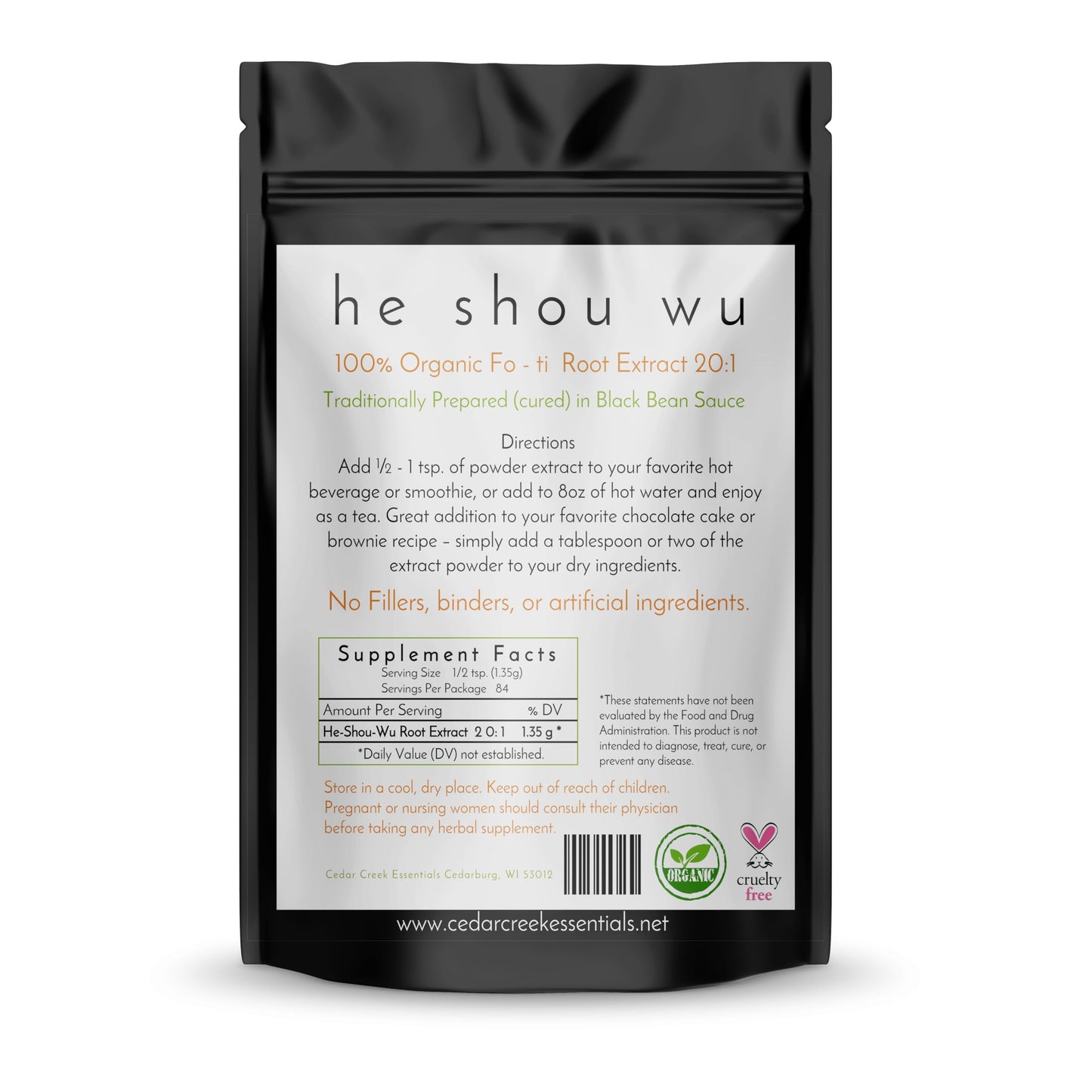 Cedar Creek Essentials Fo-ti Root Extract Organic He Shou Wu 20:1 Cured Powder Concentrate 4 oz