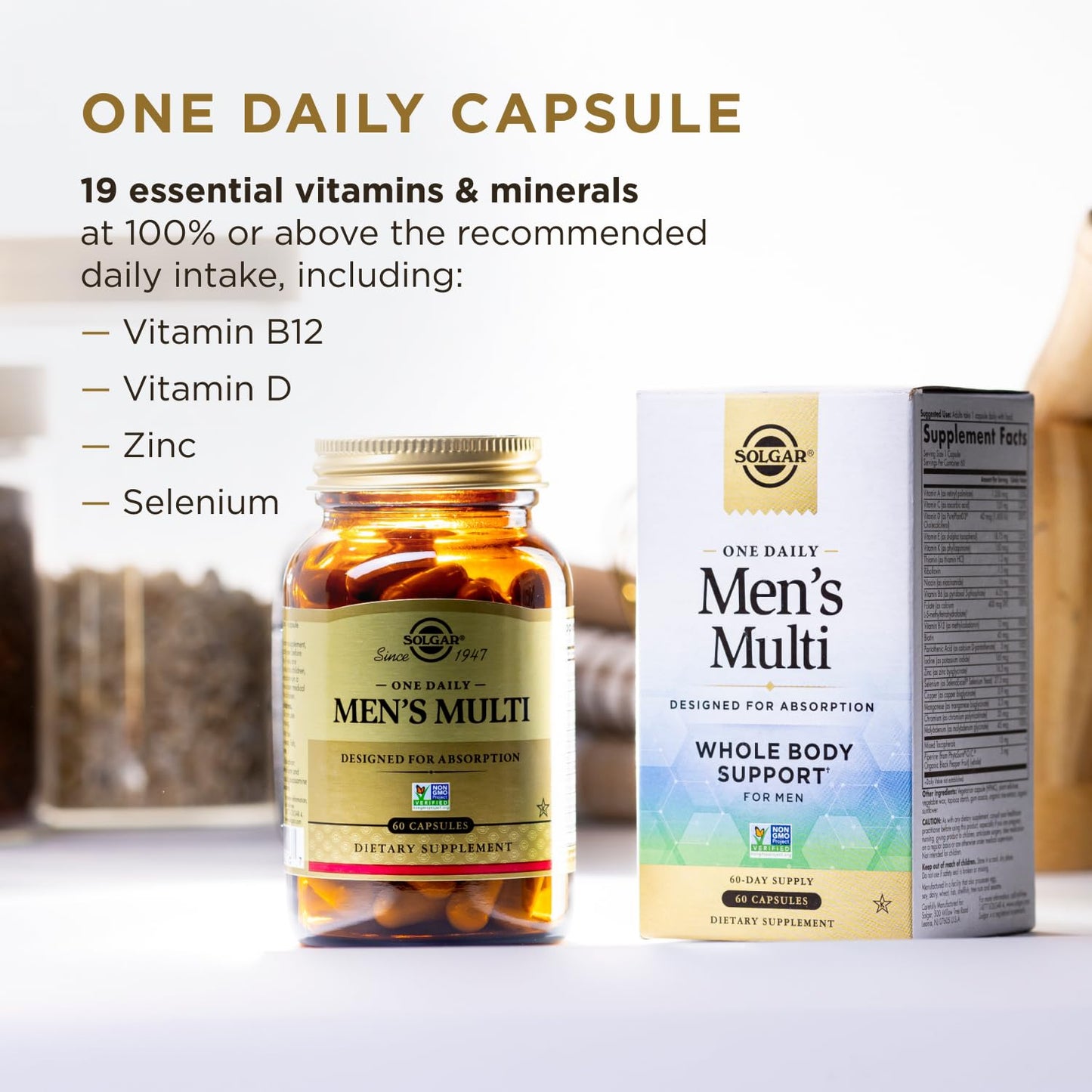 Solgar One Daily Men's Multivitamin Whole Body Support Supplement, Highly Absorbable Delayed Release One Daily Multi Vitamin Capsules for Men, 60 Capsules