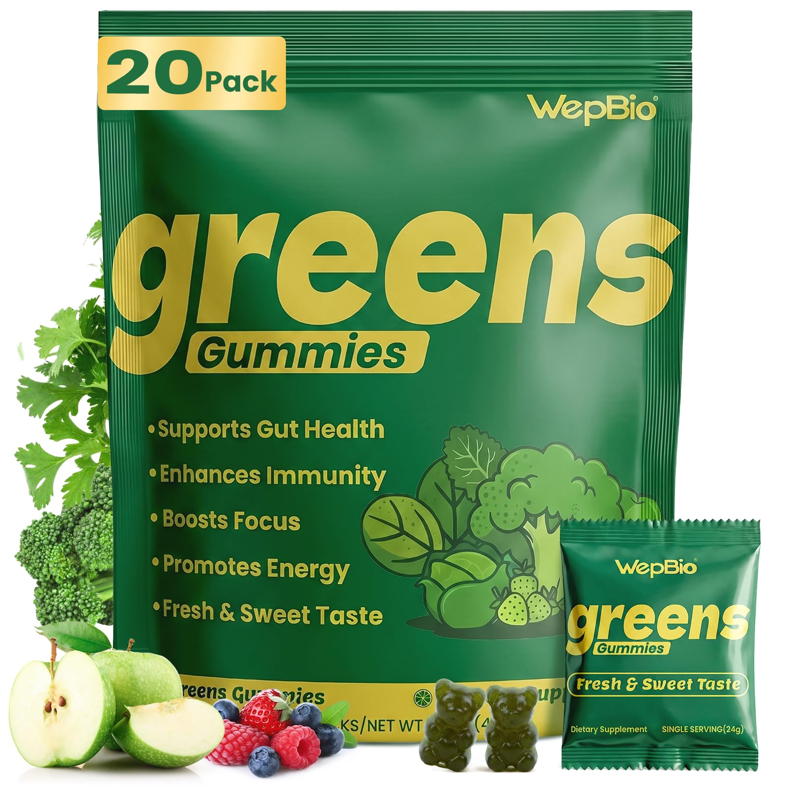 WepBio Greens Daily Gummies for Women and Men, 160 Count