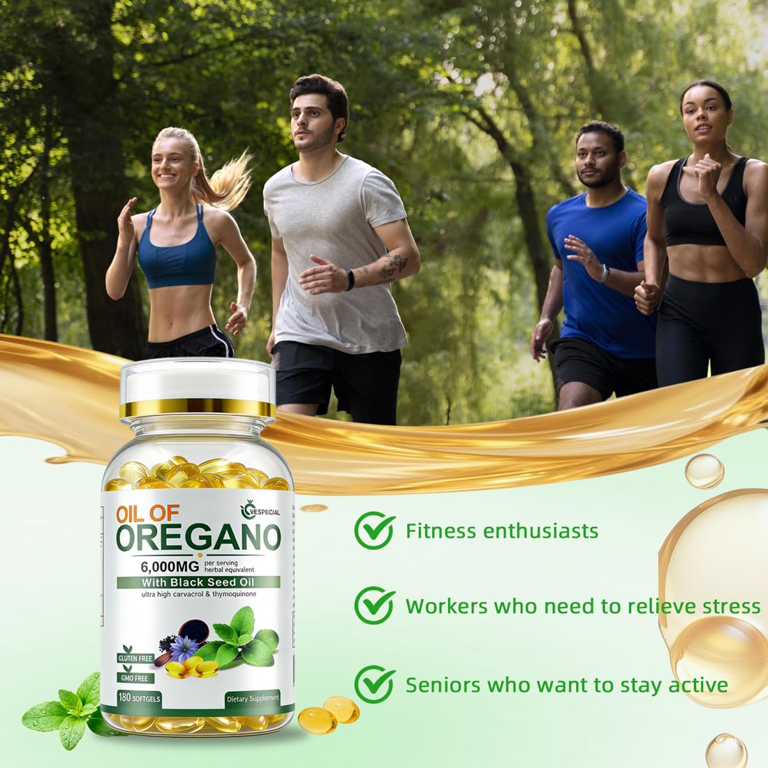 Vespecial Oil of Oregano with Black Seed Oil Softgels 180 Count