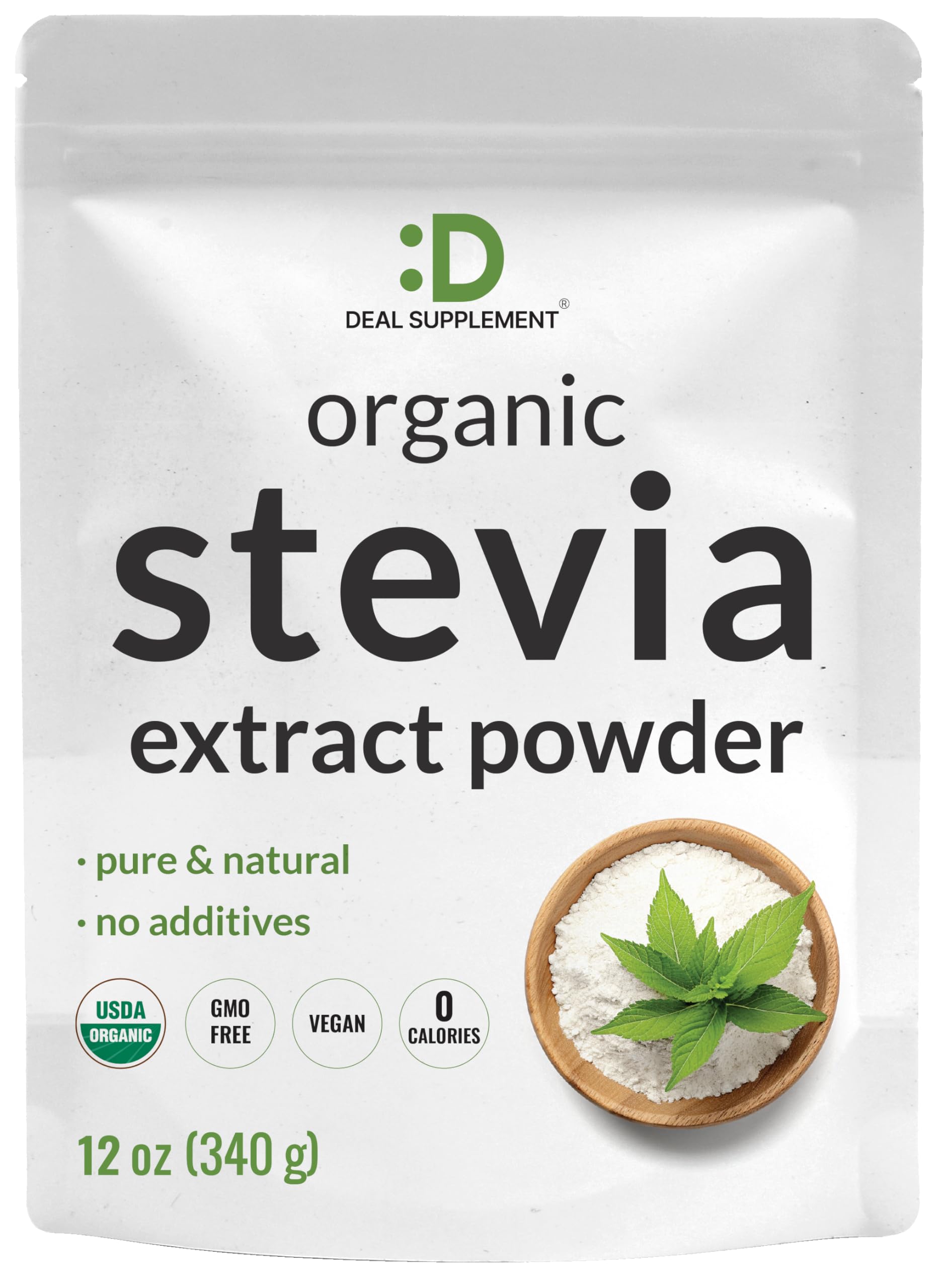 Deal Supplement Organic Stevia Extract Powder, 12 oz