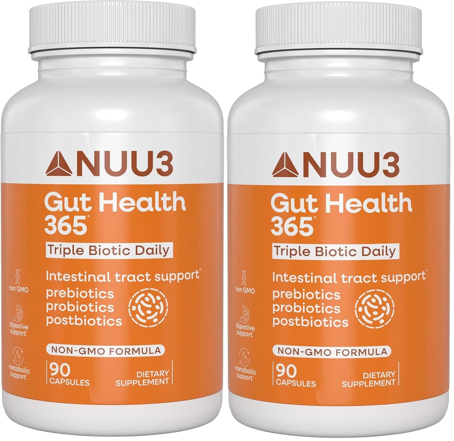 NUU3 Gut Health 365 - Digestive Enzymes & Probiotic Supplement for Women & Men - Bloating & Digestion Relief - Supports Gut Microbiome & Healthy Immune Function, 180 Capsules