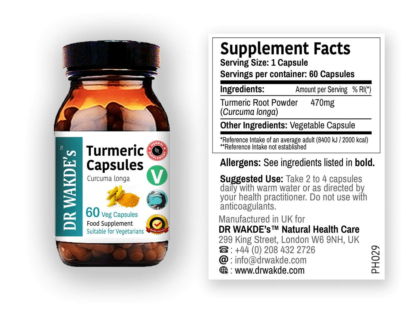 DR WAKDE's Turmeric Capsules 60 Veg Caps