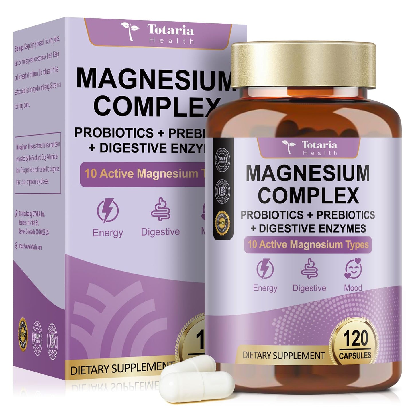 Totaria Magnesium Complex Supplement with Probiotics, Prebiotics & Digestive Enzymes Capsule, 120 Count