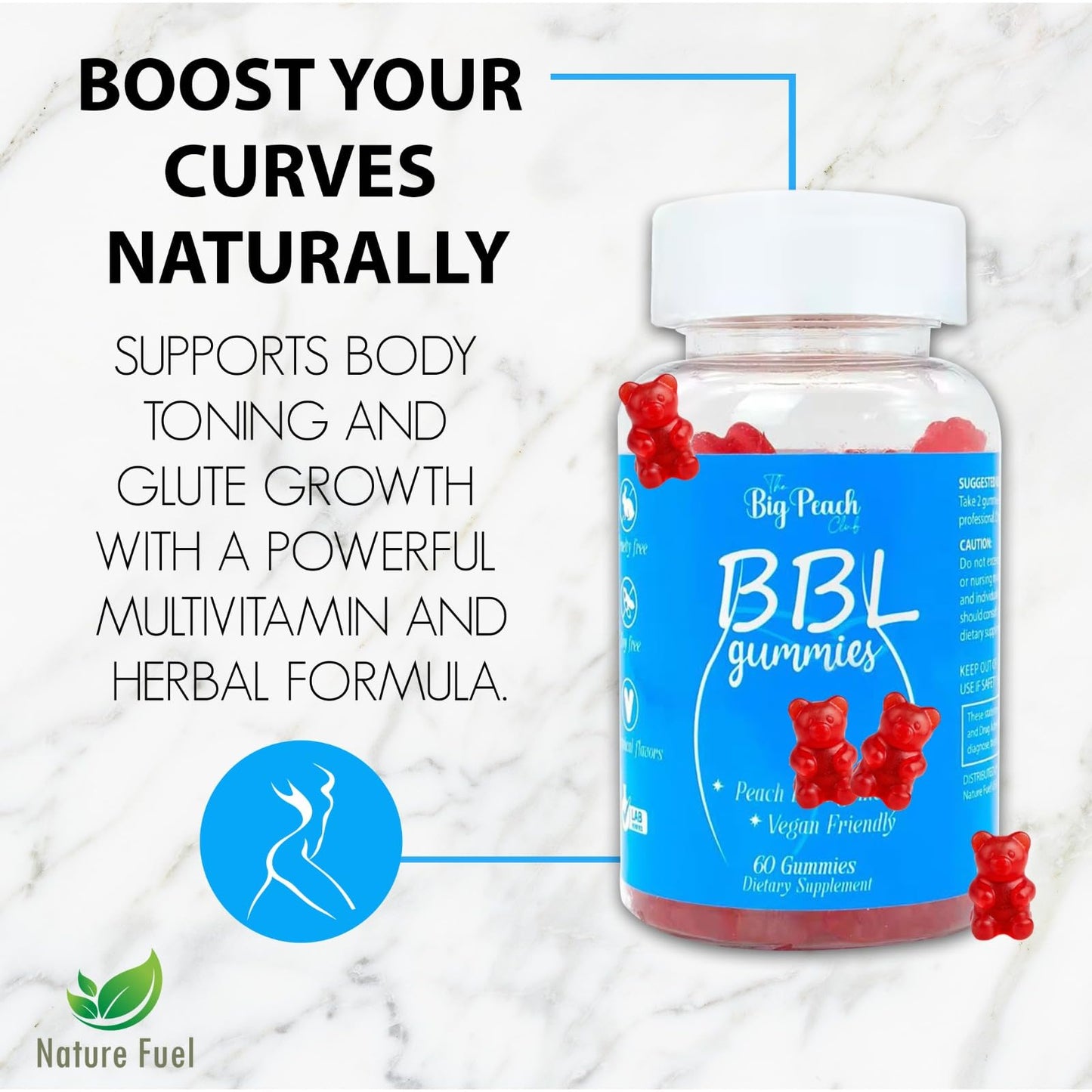 Generic BBL Gummies for Women - Peach Growth Support with Collagen, Herbal Blend & Biotin, Fitness Multivitamins for Natural Curves, Confidence, Vegan & Cruelty Free - Natural Strawberry Flavor, 60 Gummies
