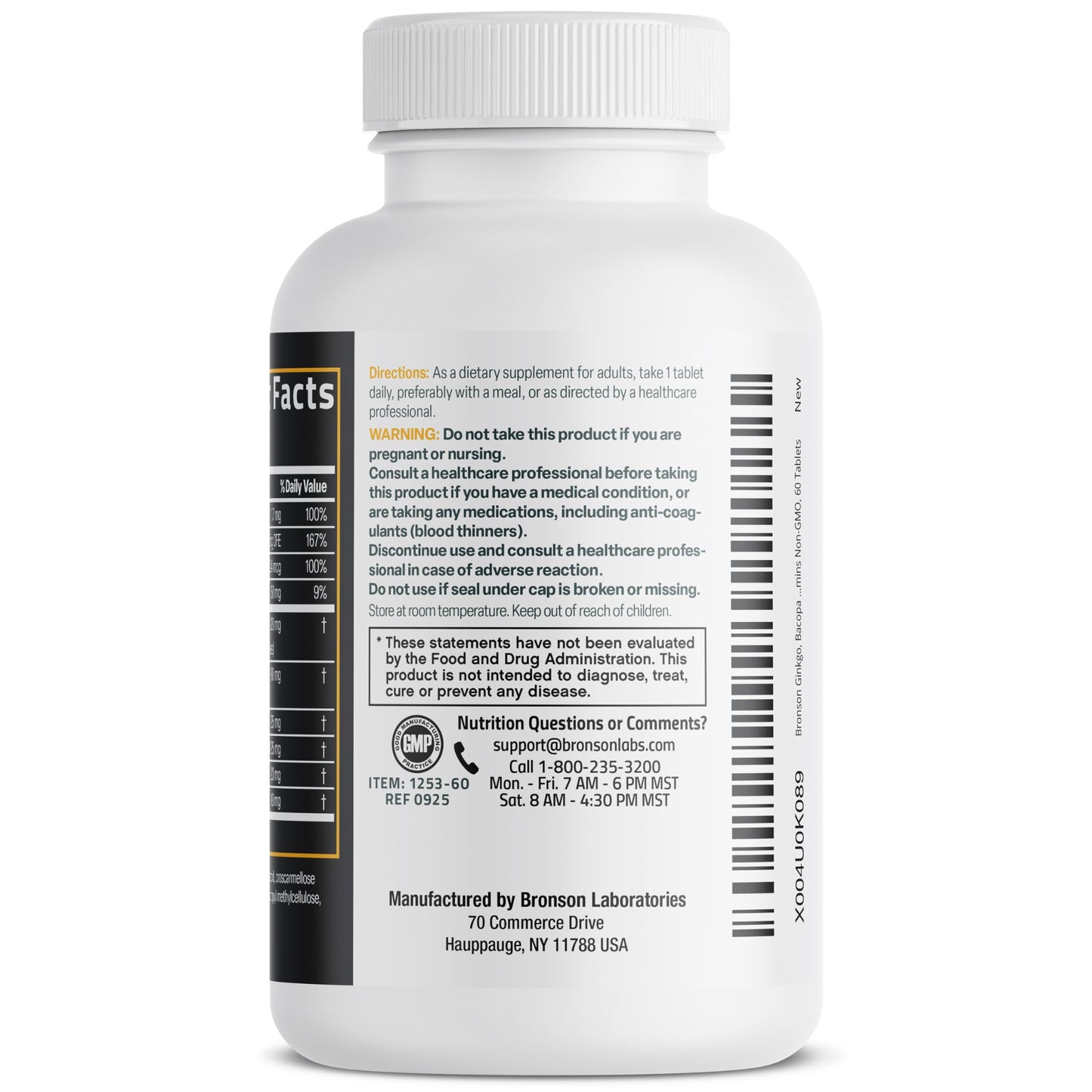 Bronson Ginkgo, Bacopa & Acetyl L-Carnitine Brain & Memory Support Complex with L-Tyrosine, Choline, CoQ10 & Phosphatidylserine Plus Key B Vitamins Non-GMO, 60 Tablets