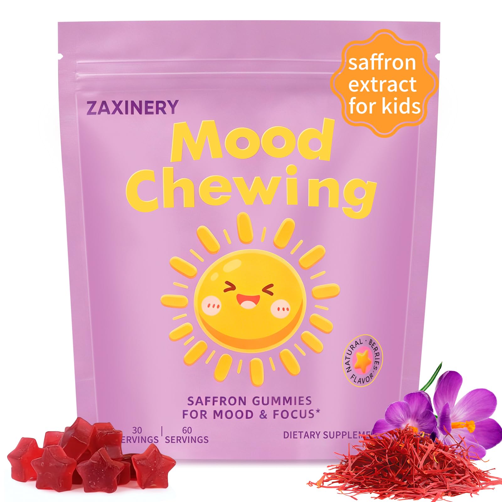 ZAXINERY Saffron Gummies for Kids, 60 Gummies