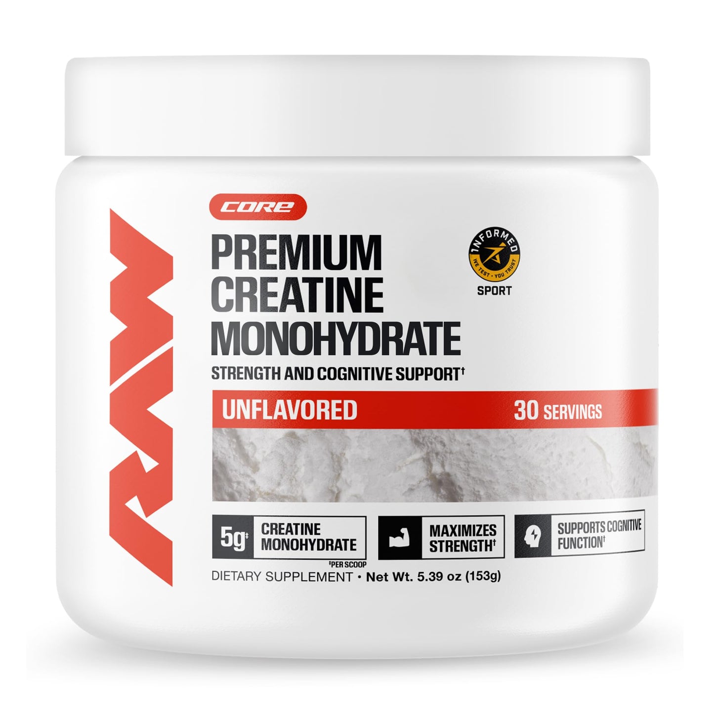 RAW Creatine Monohydrate Powder, 5.3 Ounces