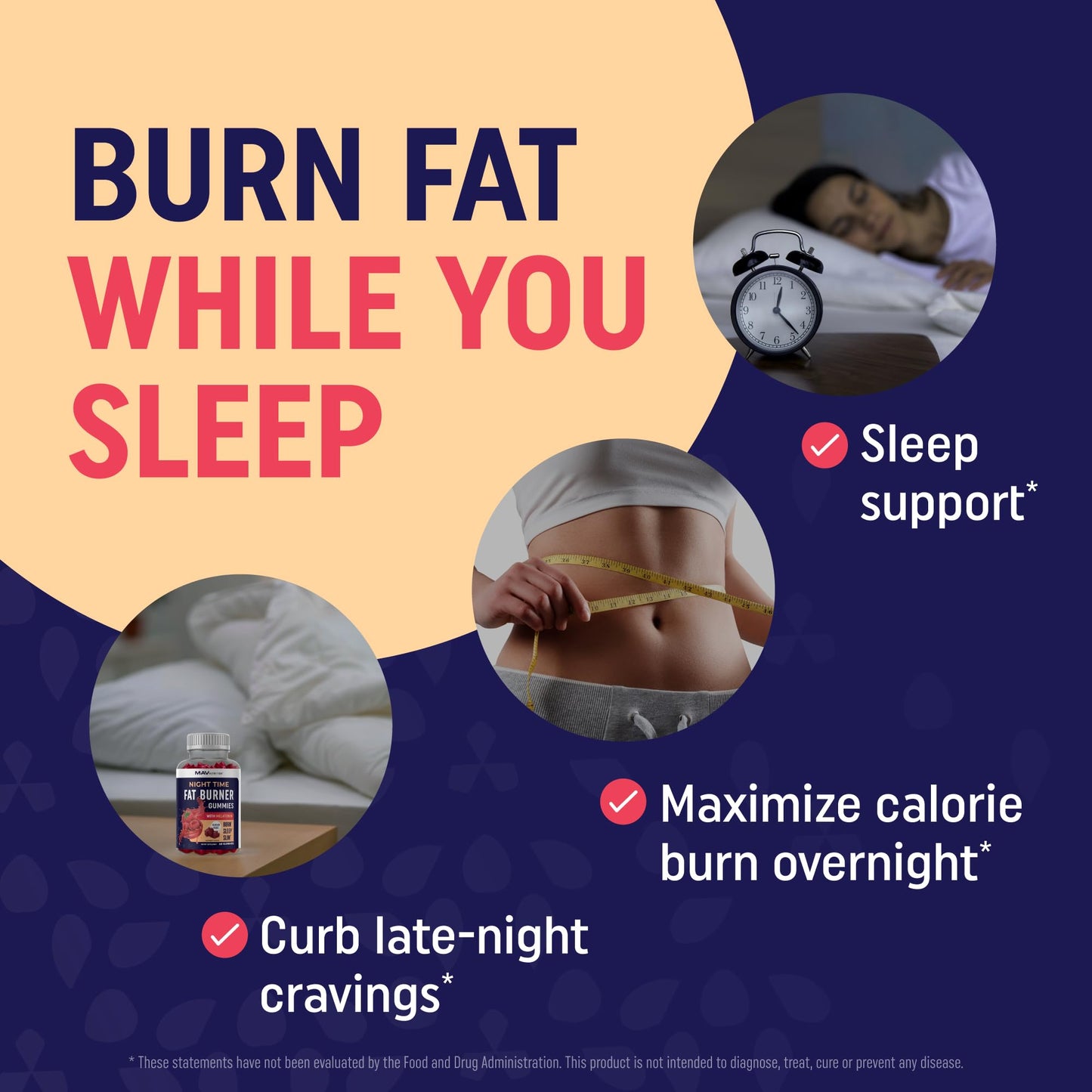 MAV NUTRITION Night Time Fat Burner Gummies with Melatonin 60 Gummies