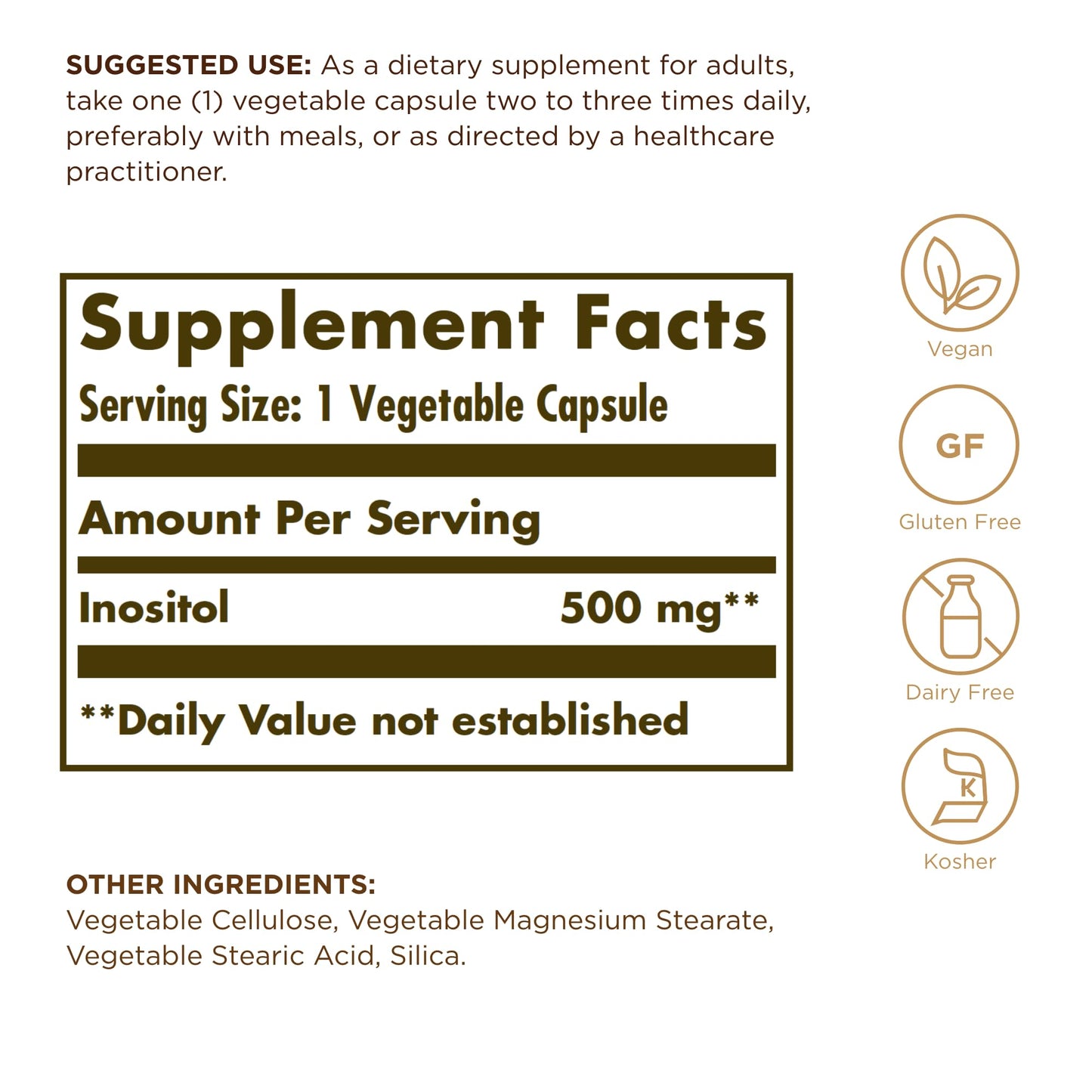 Solgar Inositol 500 mg Vegetable Capsules, 100 Count