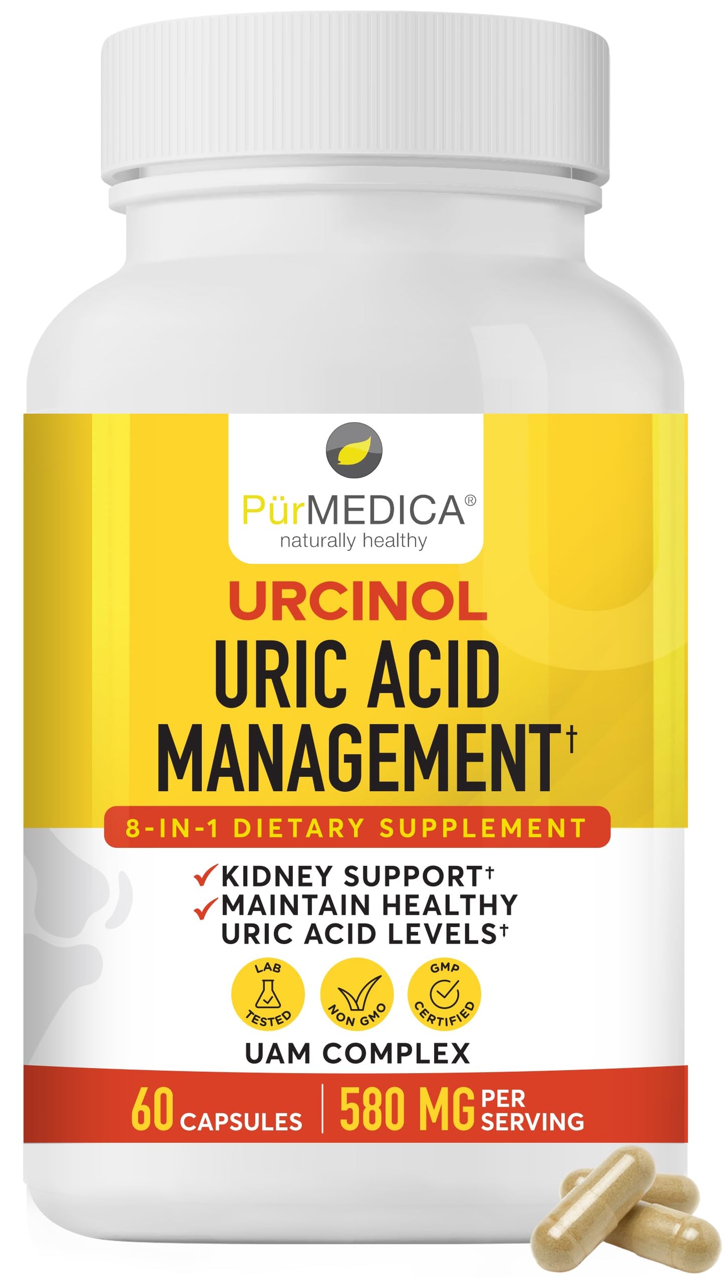 PurMEDICA Urcinol Uric Acid Supplement for Joint Support Capsules 60 Count