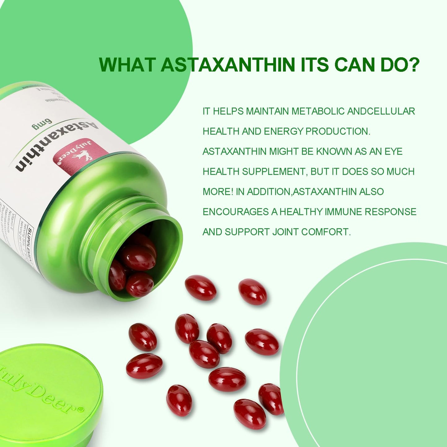 JulyDeer Astaxanthin 6 mg Per Serving Softgels, 60 Softgels