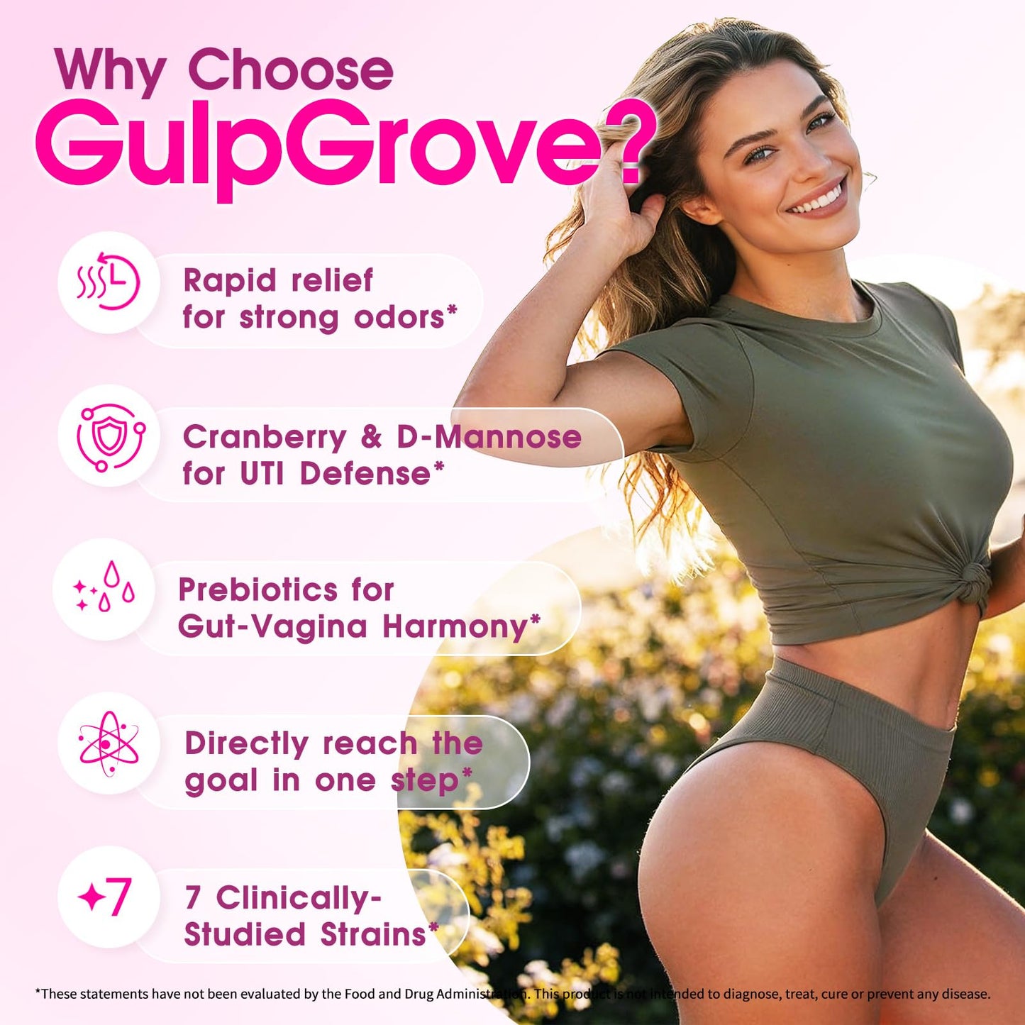 GulpGrove Vaginal Probiotics for Women with Prebiotics & Cranberry Capsules, 30 Count
