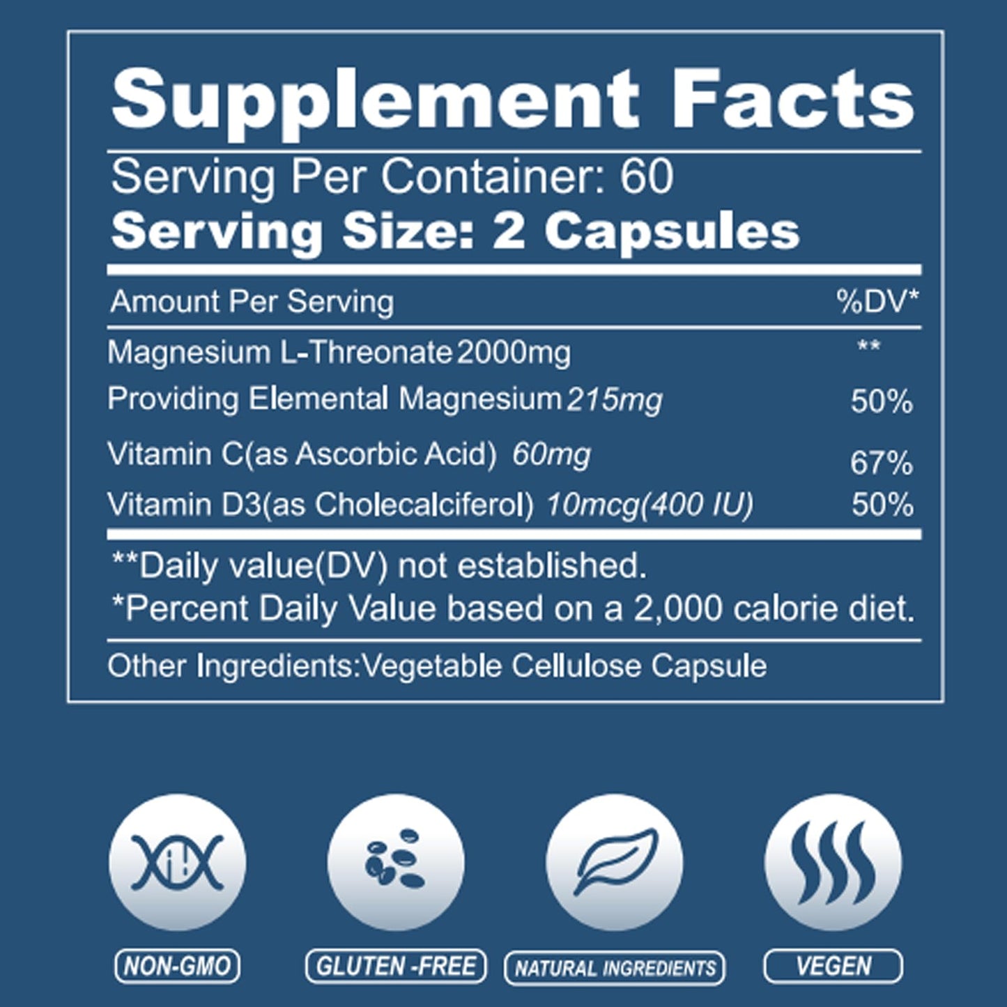 YZQ WAIDE Magnesium L-Threonate Supplement Capsules 120 Count