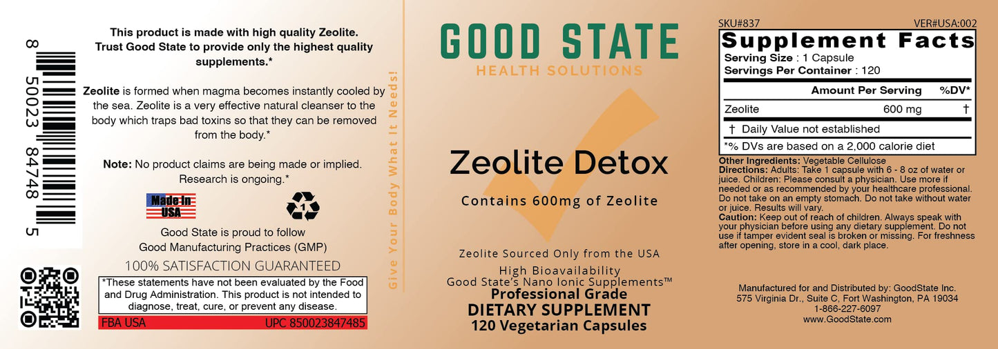 Good State Zeolite Detox Capsules, 120 Veggie Caps