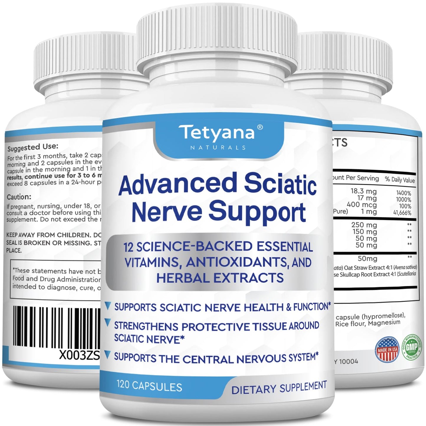 Tetyana naturals Advanced Sciatic Nerve Support Relief Alpha Lipoic Acid Vitamin Benfotiamine 12 in 1 Sciatica Supplements Capsules 120