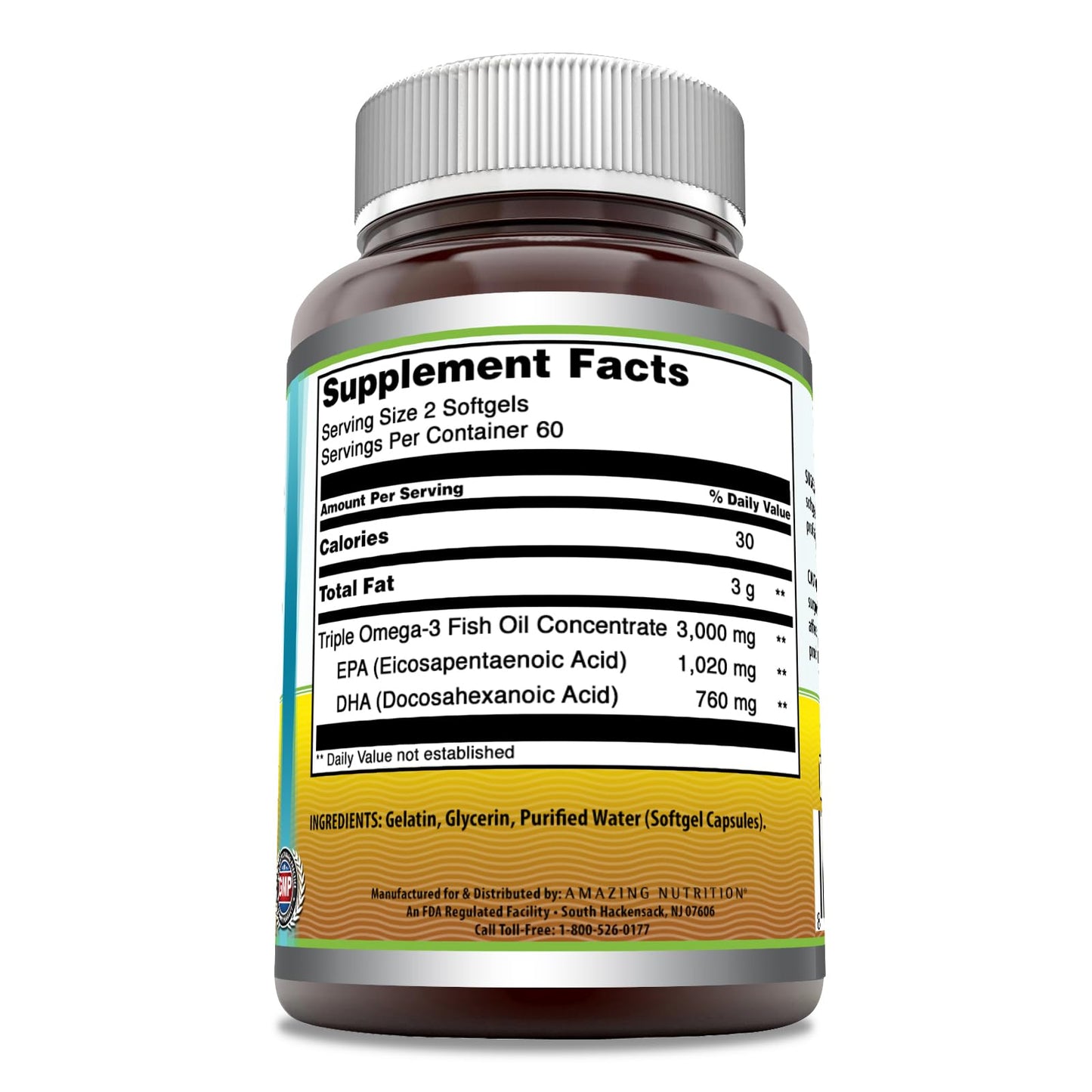 Amazing Nutrition Omega Triple Strength Fish Oil Supplement Softgel 120 Softgels
