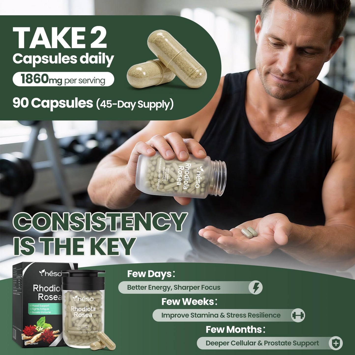 Yheso Rhodiola Rosea Extract Capsules 90 Count