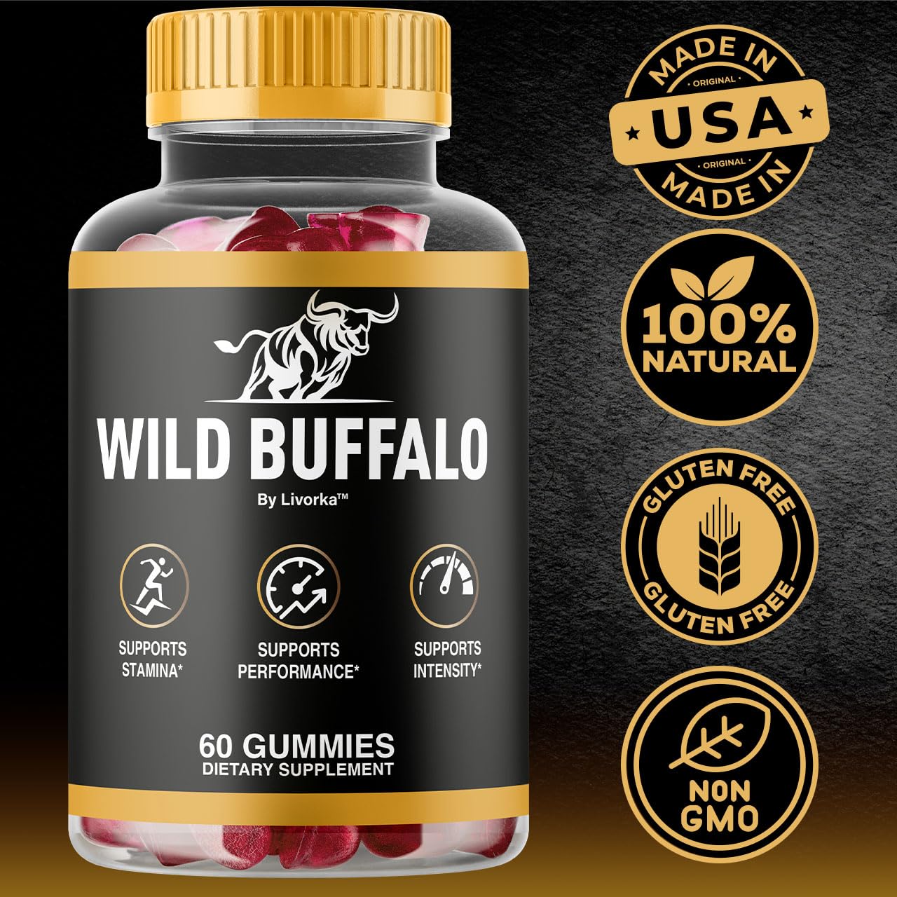 LIVORKA Wild Buffalo Gummies For Men, 180 Gummies