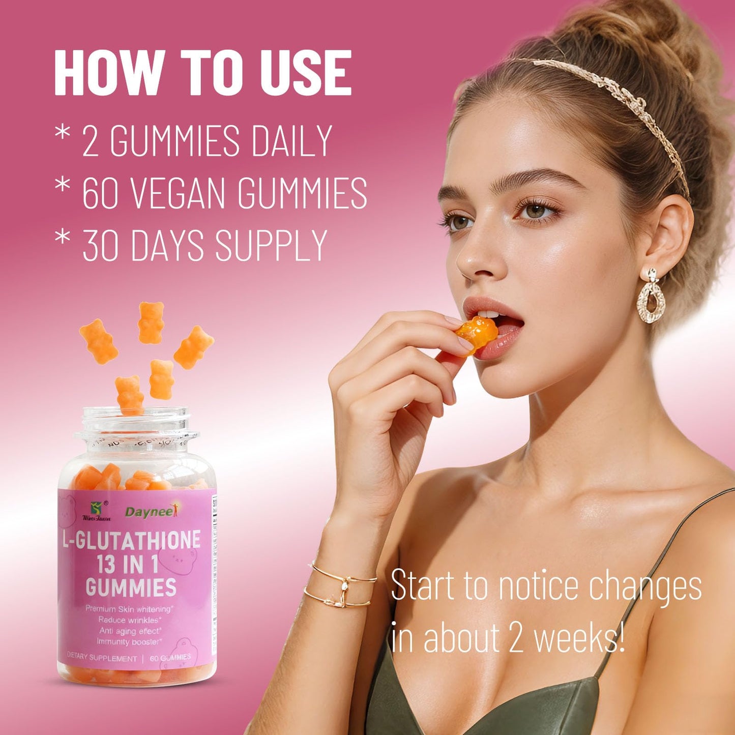 Wins Town L-Glutathione 13 in 1 Gummies 1200mg, 60 Count