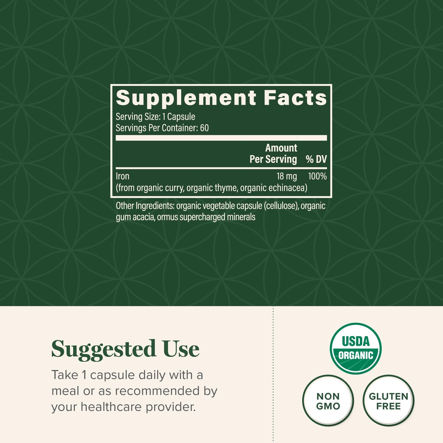 Global Healing Center Iron Supplement Capsules 60 Count