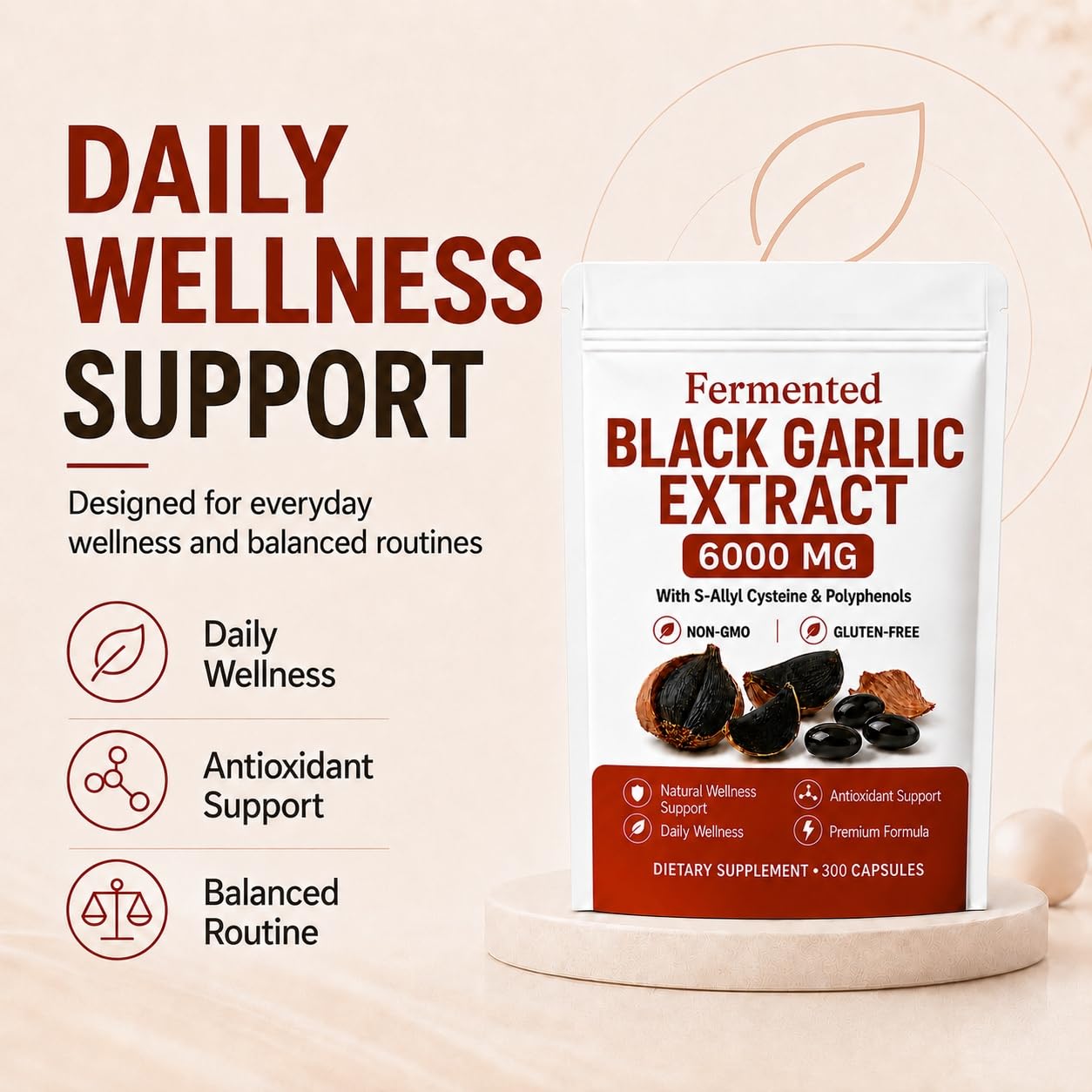 BYDNES LABS Fermented Black Garlic Extract, S-Allyl Cysteine, 300 Capsules