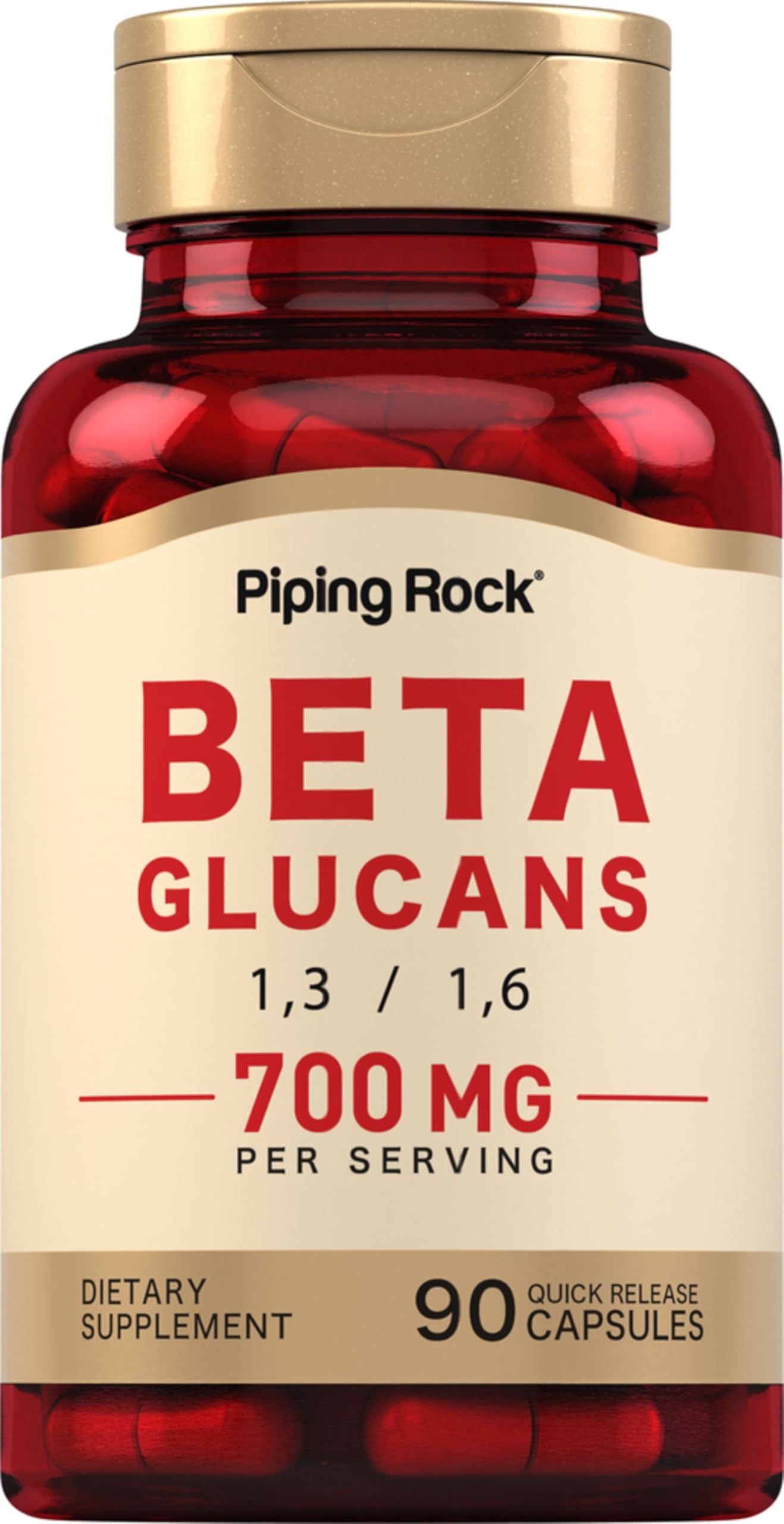 Piping Rock Beta Glucan Supplement 700mg Beta 1,3, 1,6 D Glucan Capsule 90 Count