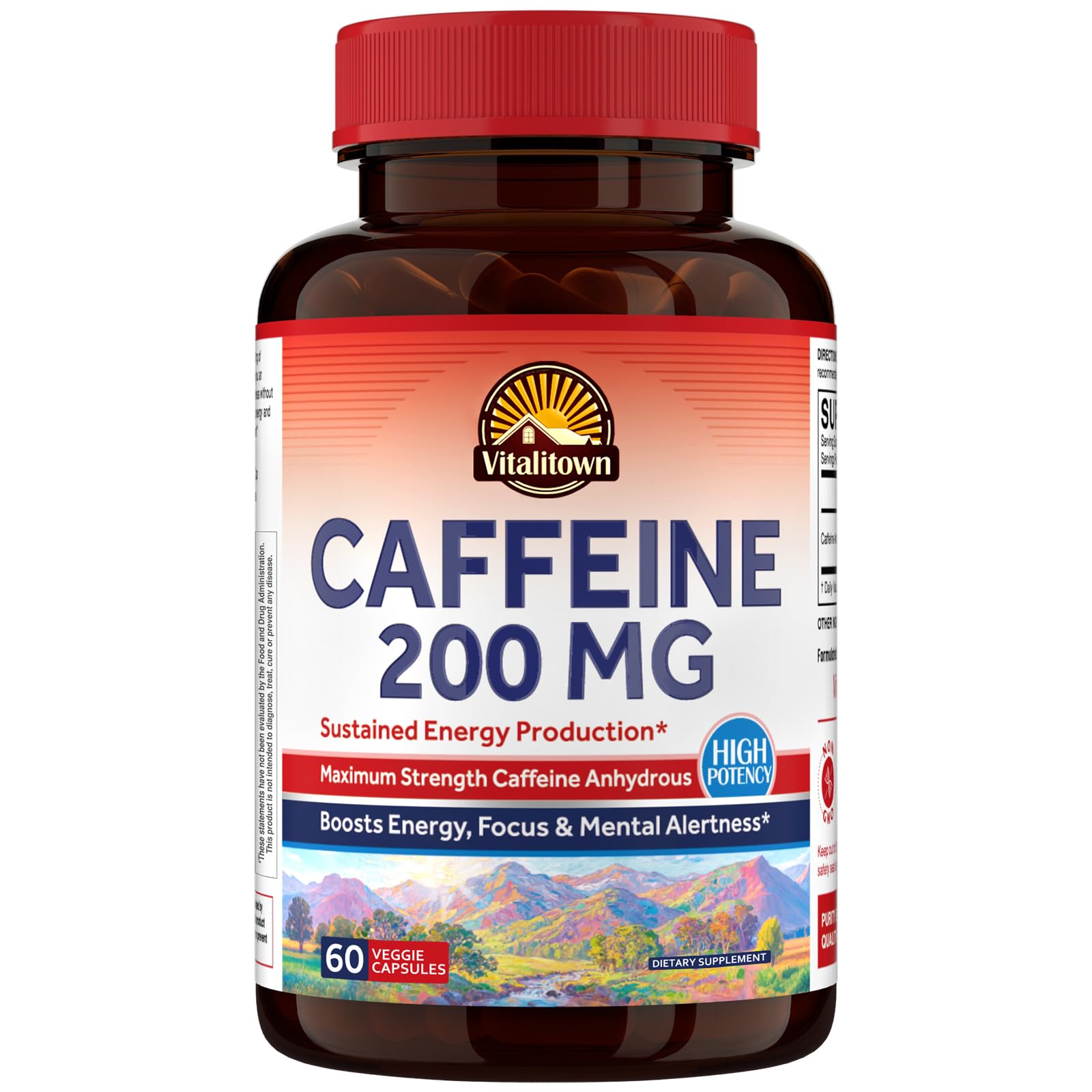 Vitalitown Caffeine Pills 200 mg Capsules, 60 Count