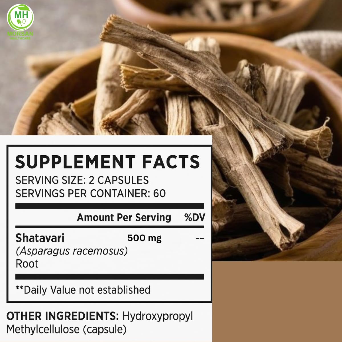 Morsan Healthcare Shatavari 500 mg Capsules, Asparagus Racemosus Extract, 240 Capsules