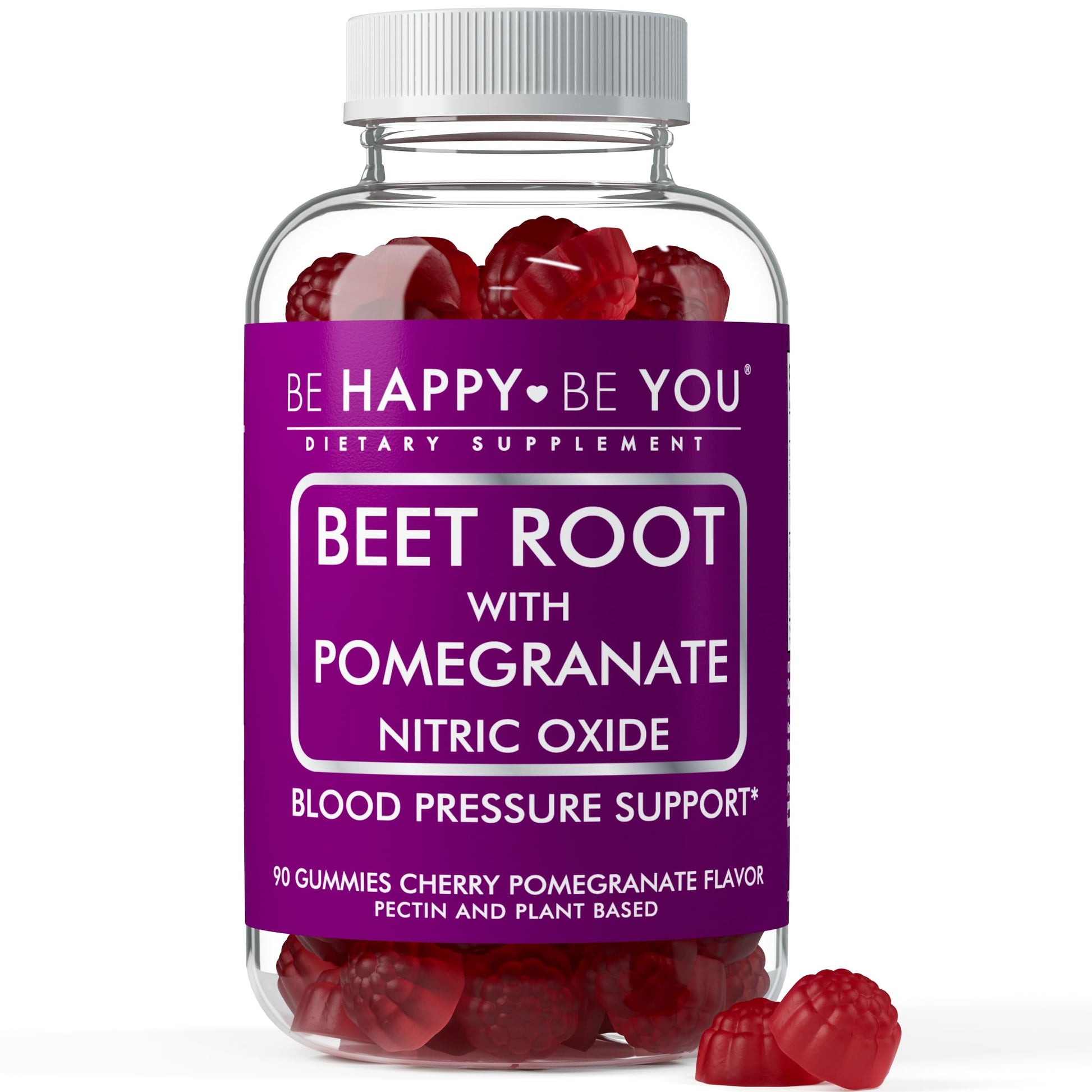 Be Happy Be You Beetroot with Pomegranate Gummies – Nitric Oxide Booster & Blood Pressure Support – Cherry Pomegranate Flavor – Vegan, Gelatin-Free, Pectin-Based – 90 Gummies