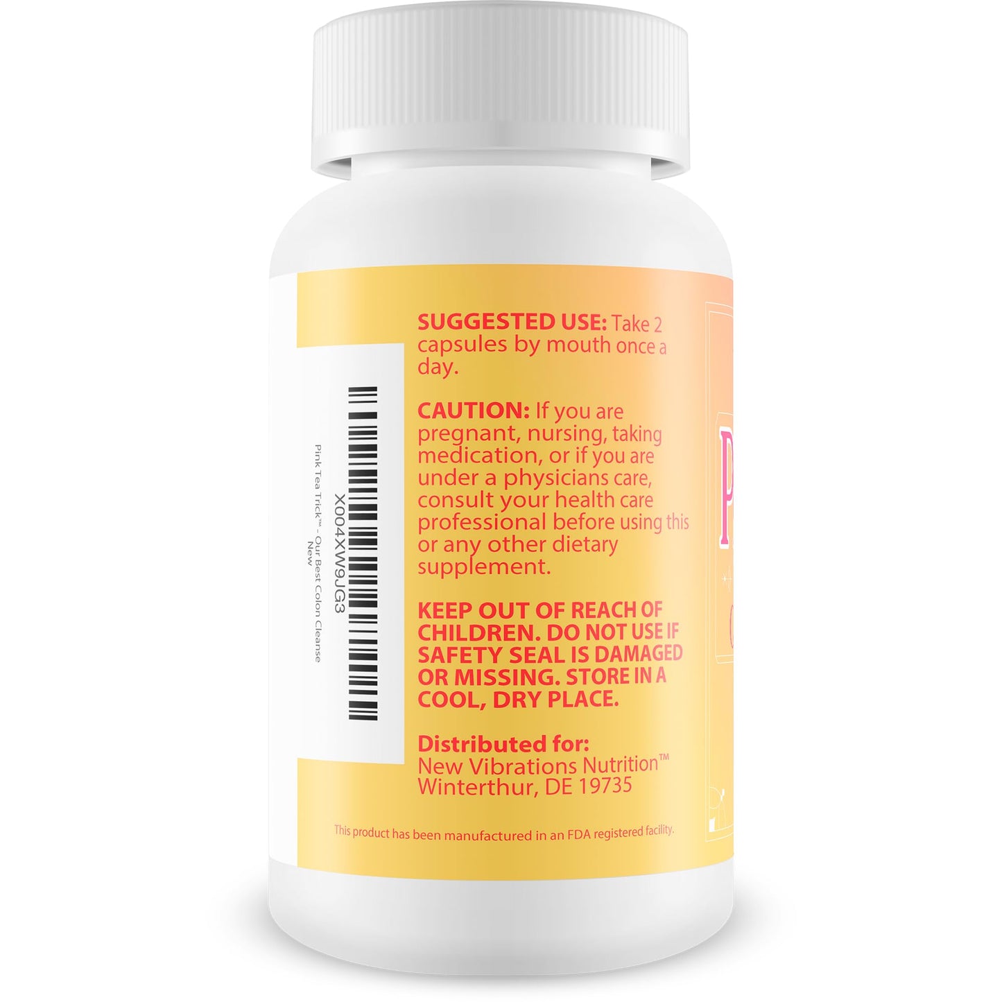 New Vibrations Nutrition Pink Tea Trick Colon Cleanse Capsule 60 Count