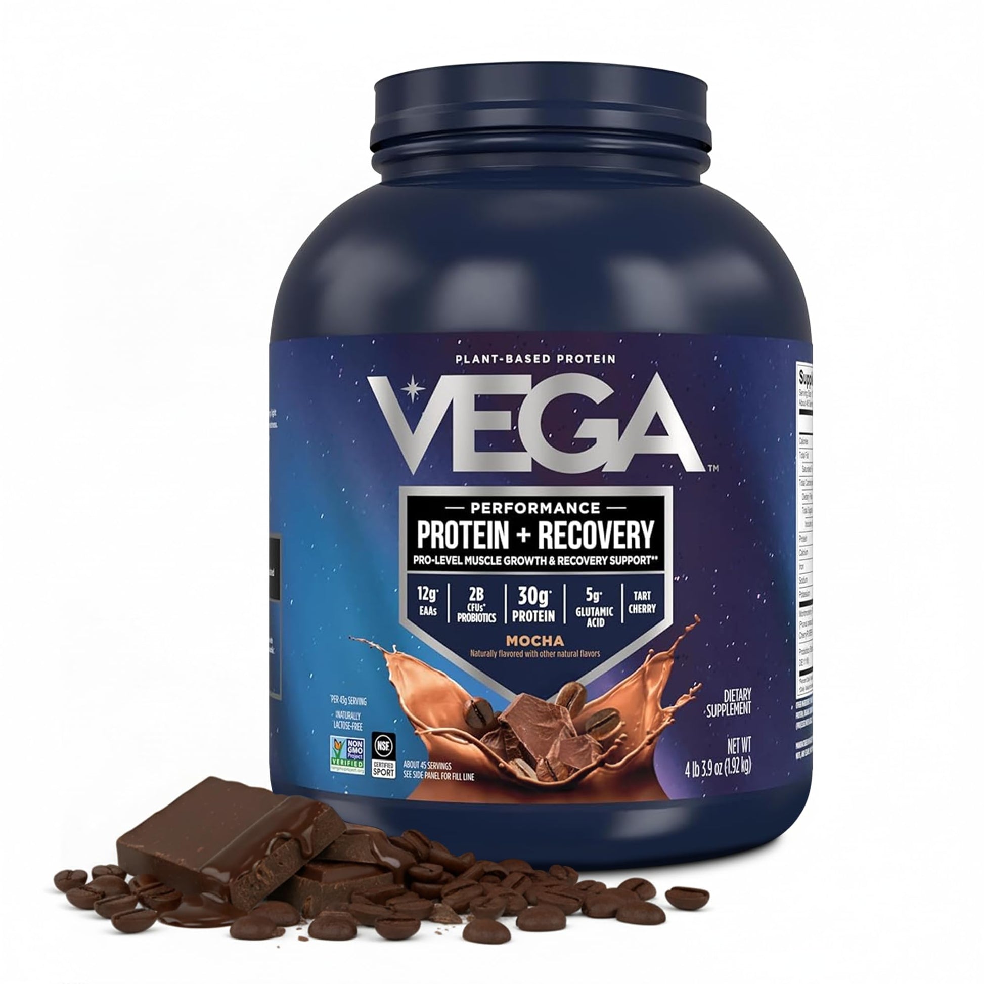 Vega Protein + Recovery Mocha Protein Powder, 64 oz (4 lb)
