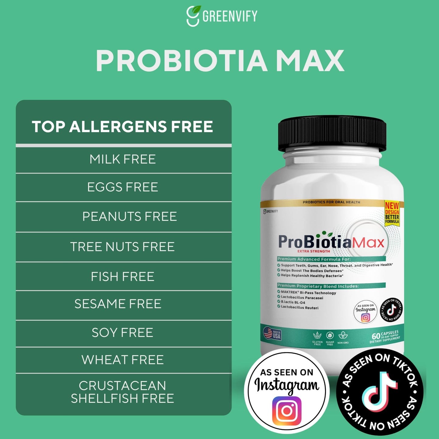 GREENVIFY ProBiotia Max 40 Billion CFU Extra Strength Oral Probiotic Supplement Capsule, 60 Capsules