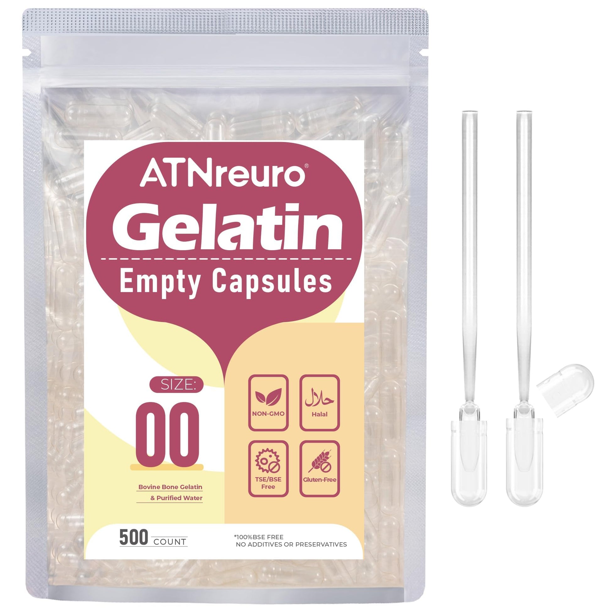 ATNreuro Empty Gelatin Capsules Size 00 Capsule, 500 Count