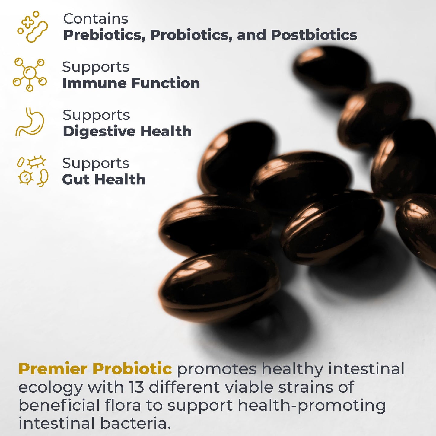 Premier Research Labs Premier Probiotic - Pre Pro Post Biotics for Women & Men, Quad Biotic, Quadbiotic, Prebiotics, Probiotics, Postbiotics & Phytobiotics, 30 Capsules