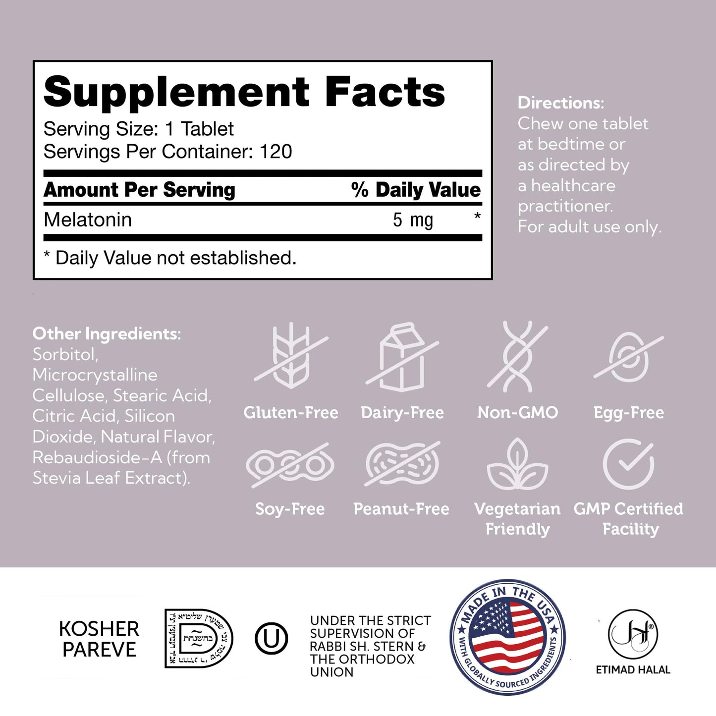Zahler Melatonin 5mg Tablets, 120 Count
