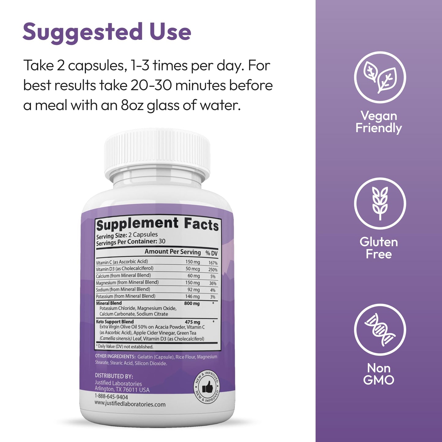 Justified Laboratories Ultra Fast Pure Keto Boost 60 Capsules