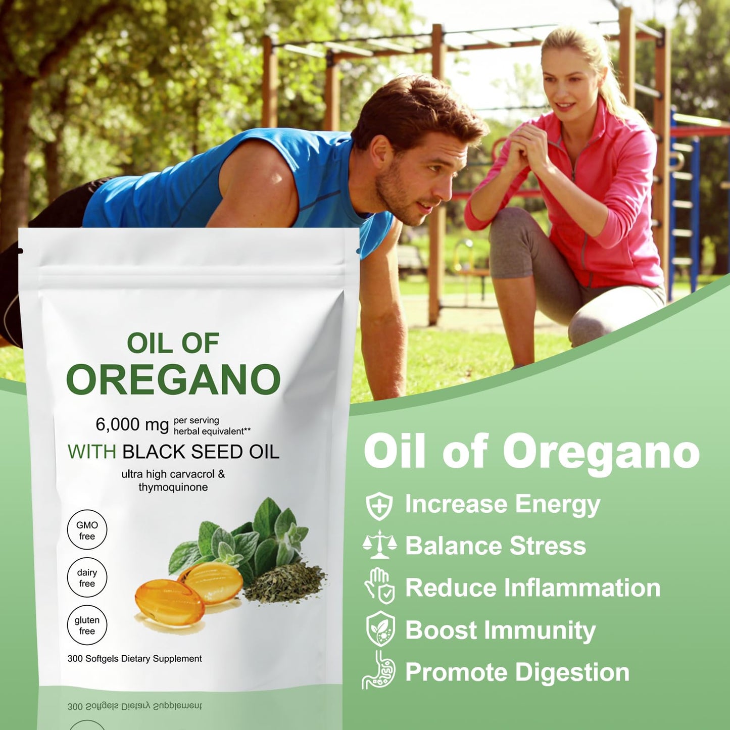 HDFREO Oil of Oregano 6000mg with Black Seed Oil Softgels, 300 Softgels