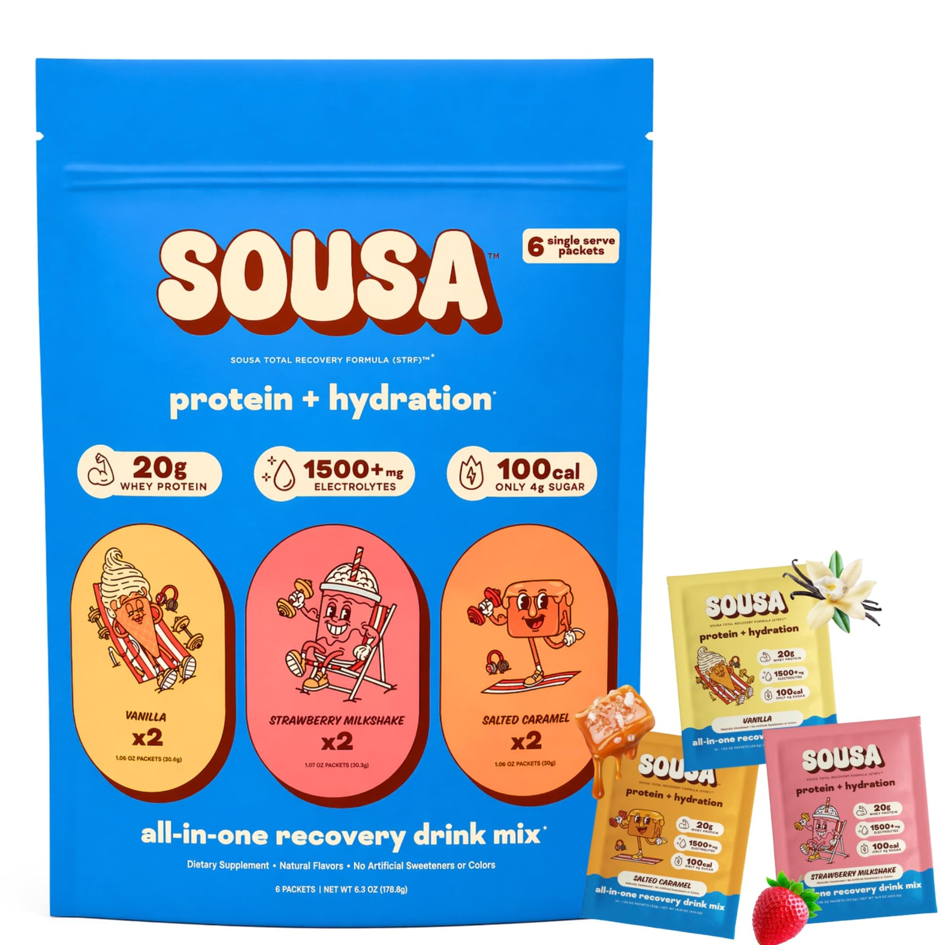 Sousa Protein + Hydration Total Recovery Formula Protein Powder, 14 Servings
