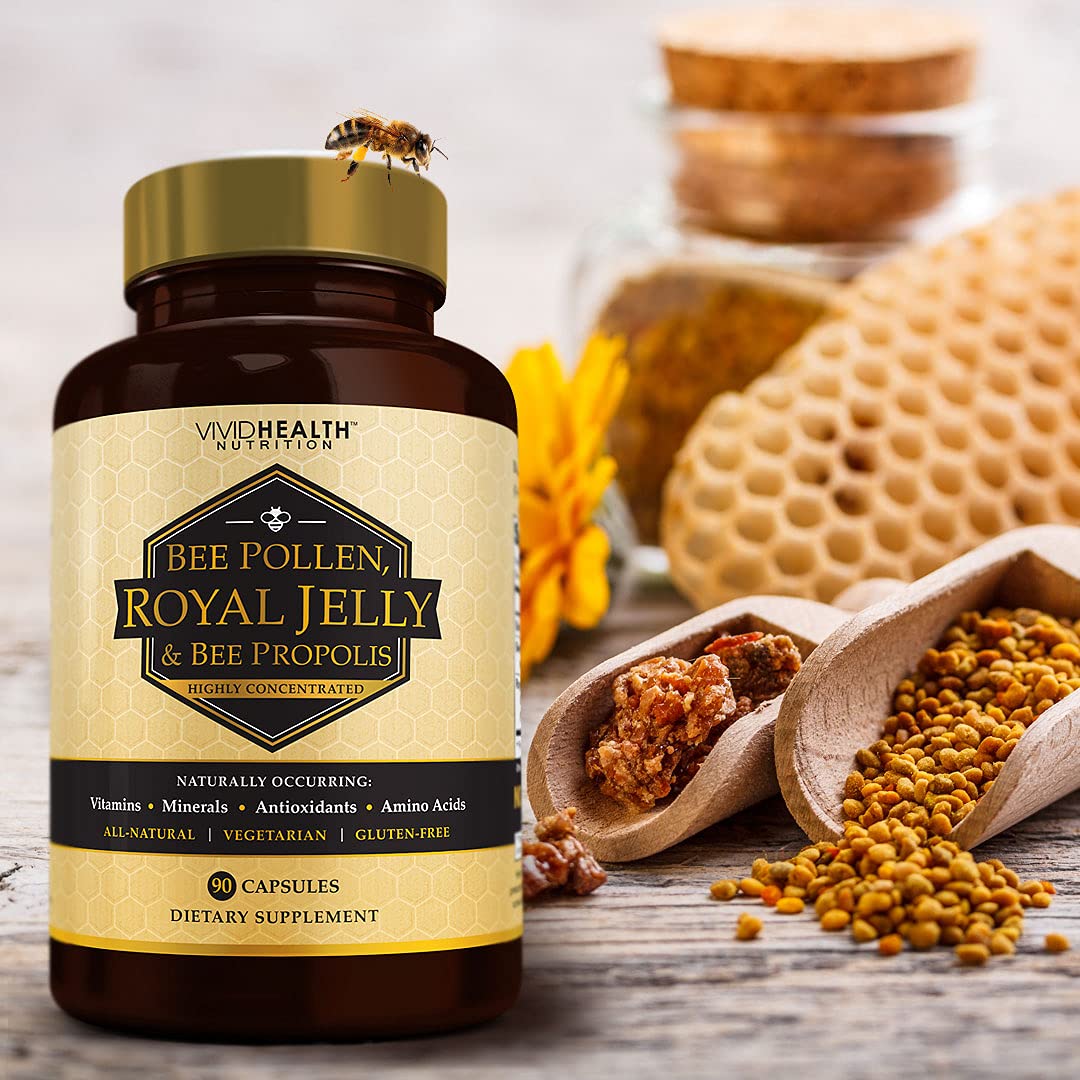 Vivid Health Nutrition High Potency Royal Jelly and Bee Pollen Capsules, 90 Count