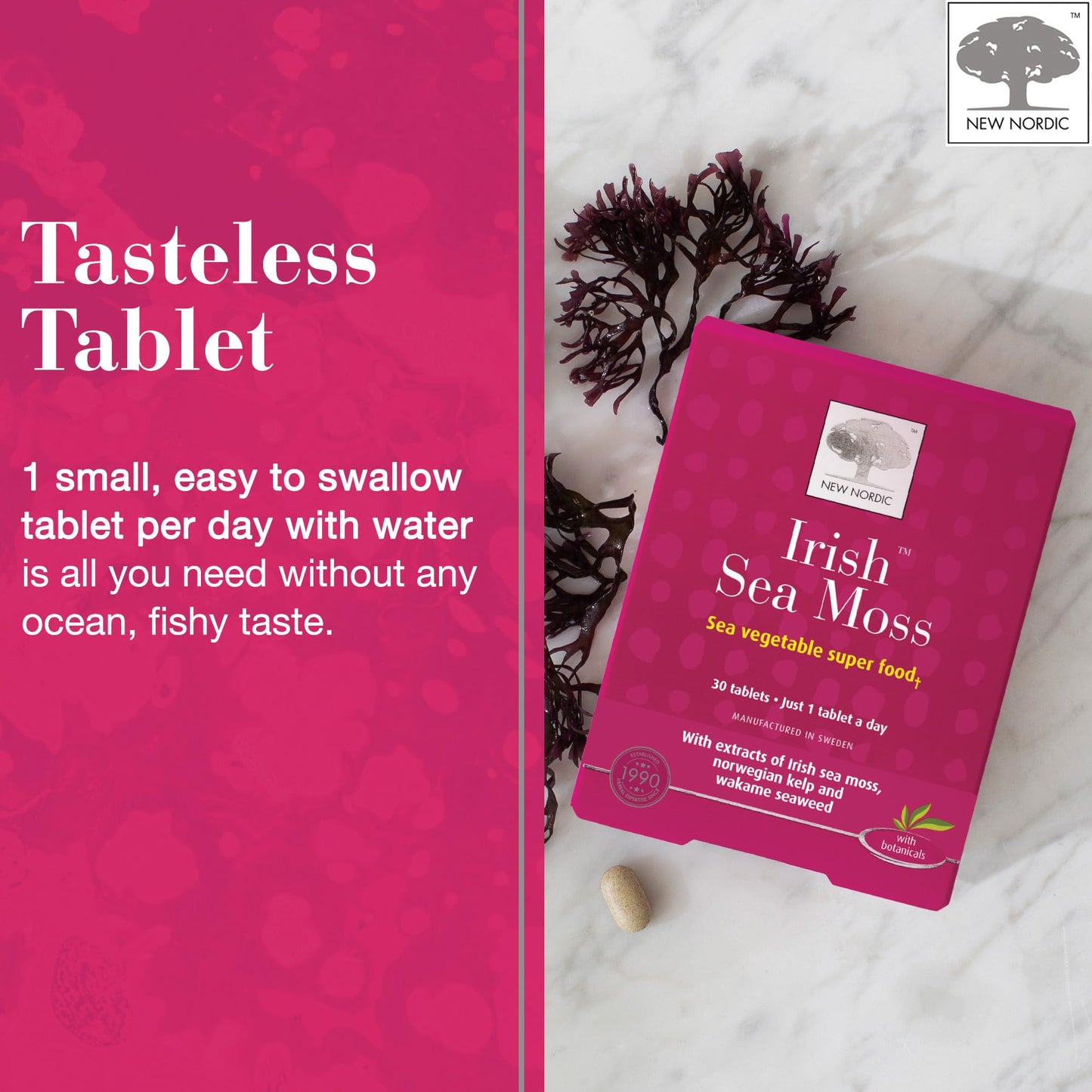NEW NORDIC Irish Sea Moss Extract, Tri-Algae Complex with Norwegian Kelp and Wakame Seaweed, Tablet, 30 Tablets
