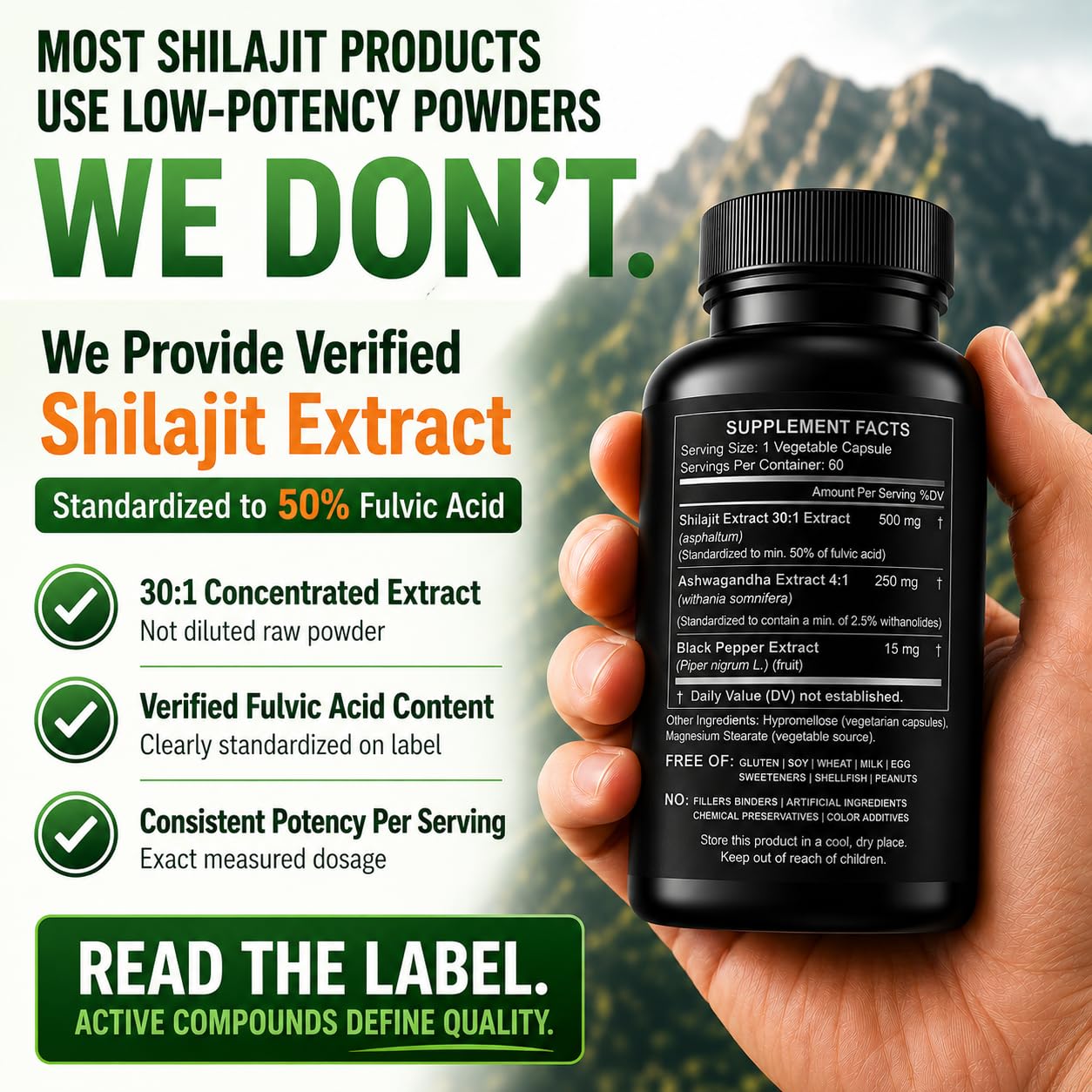 HCL Herbal Code Labs Pure Shilajit Resin with Ashwagandha, 60 Capsules
