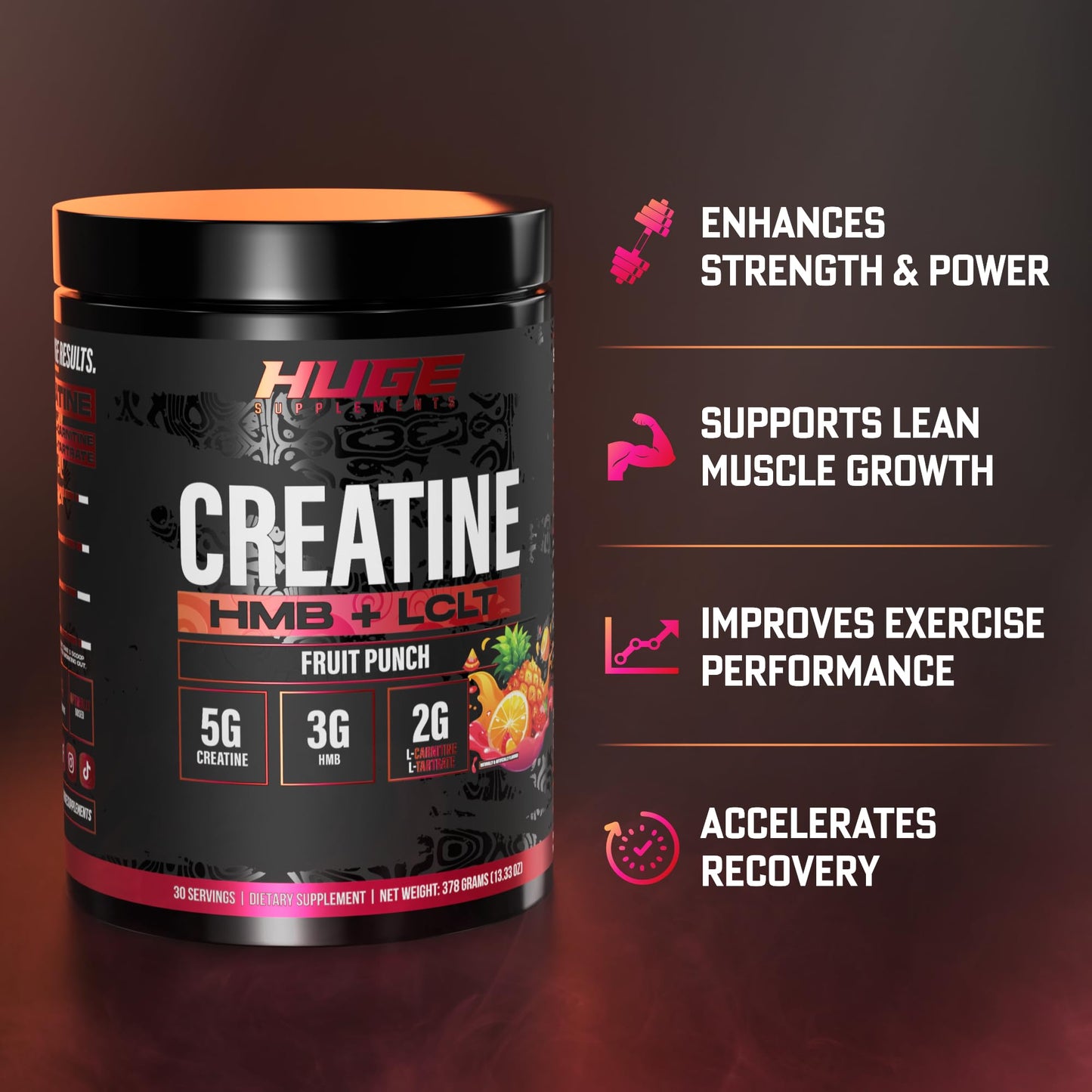 Huge Supplements Creatine HMB + LCLT Powder 13.3 oz