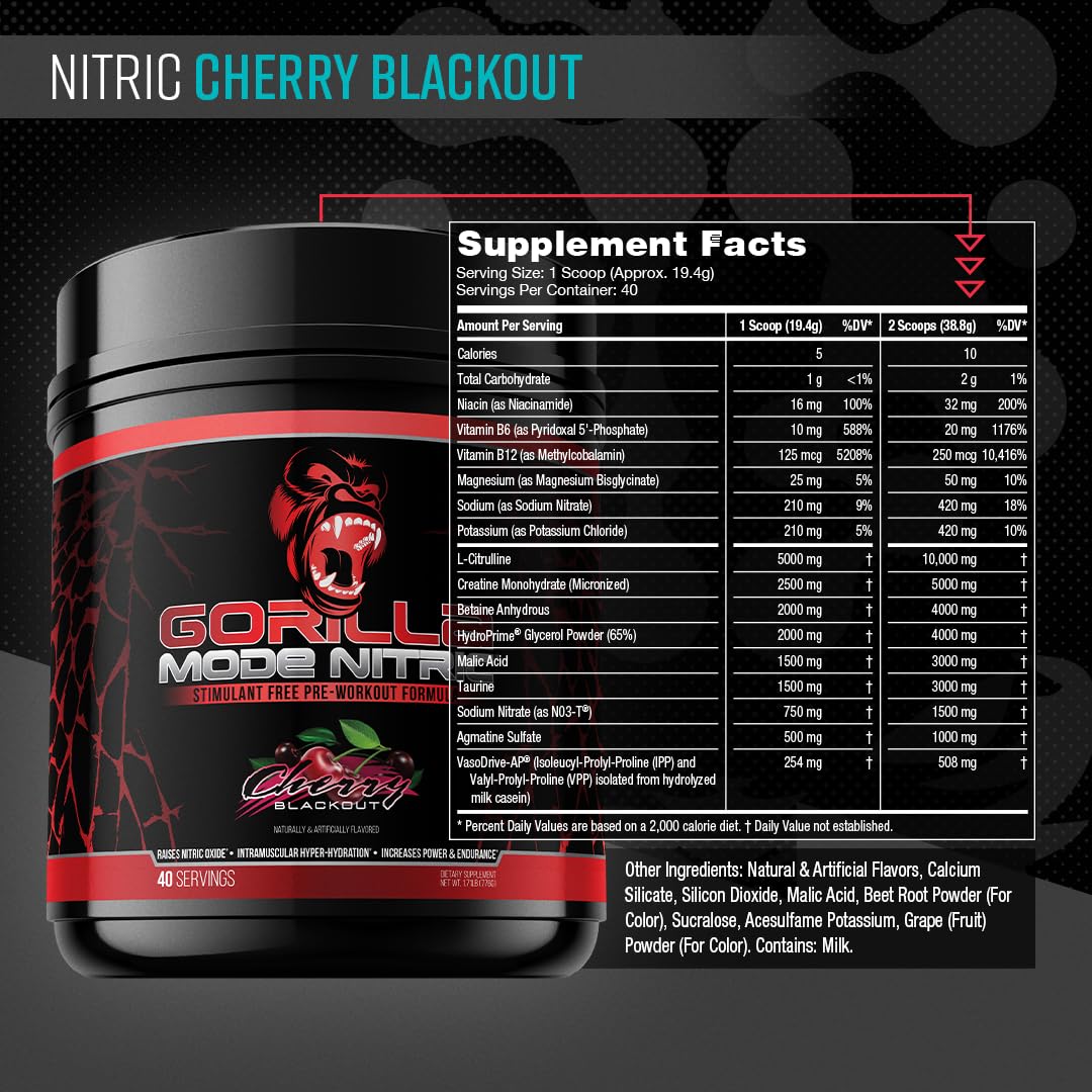 Gorilla Mind Gorilla Mode Pre Workout & Gorilla Mode Nitric Upgraded Stimulant Powder 56.0151