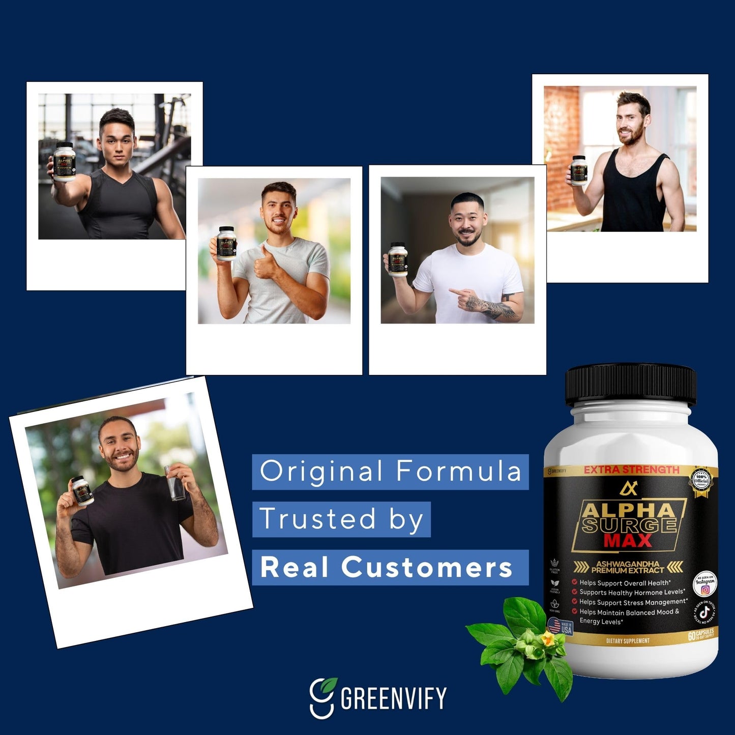 GREENVIFY Alpha Surge Max Organic Ashwagandha Black Pepper Extract 60 Capsules