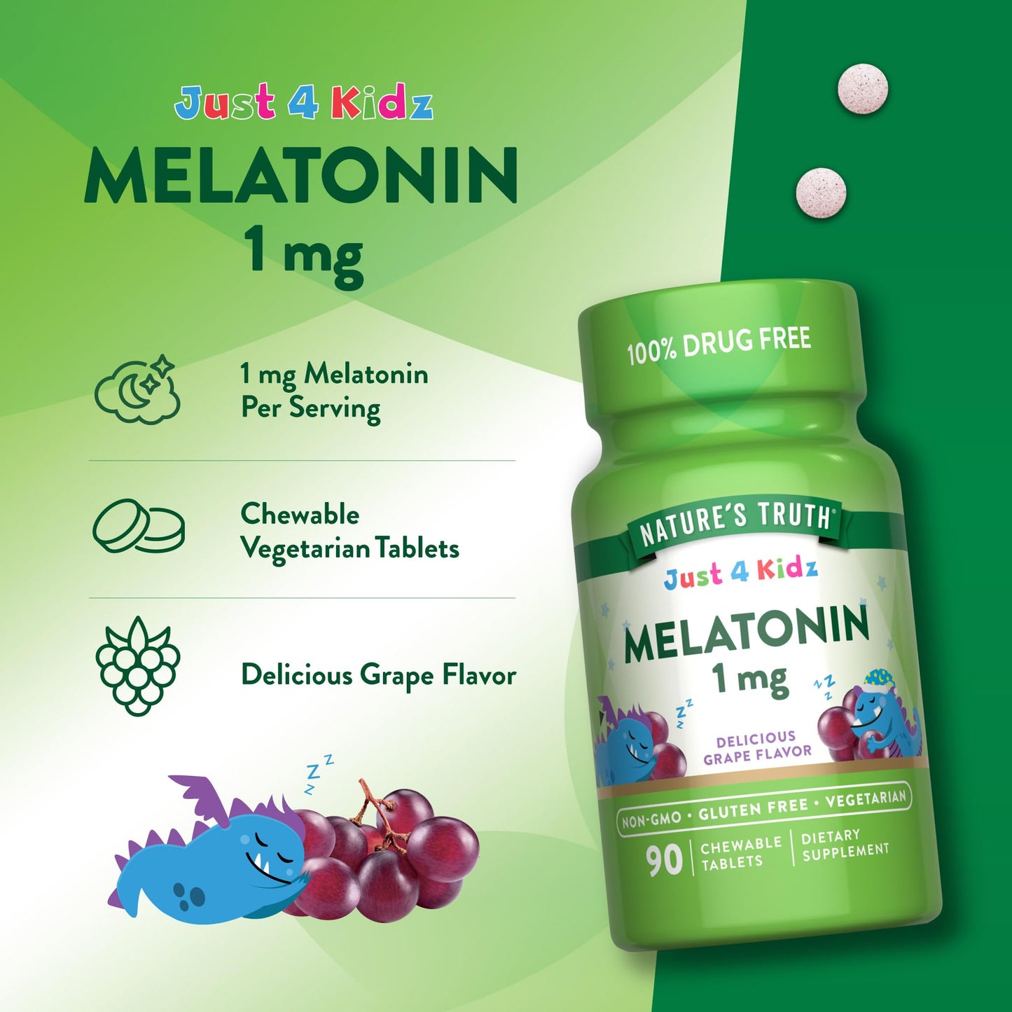 Nature's Truth Kids Melatonin Chewable Tablets 90 Count