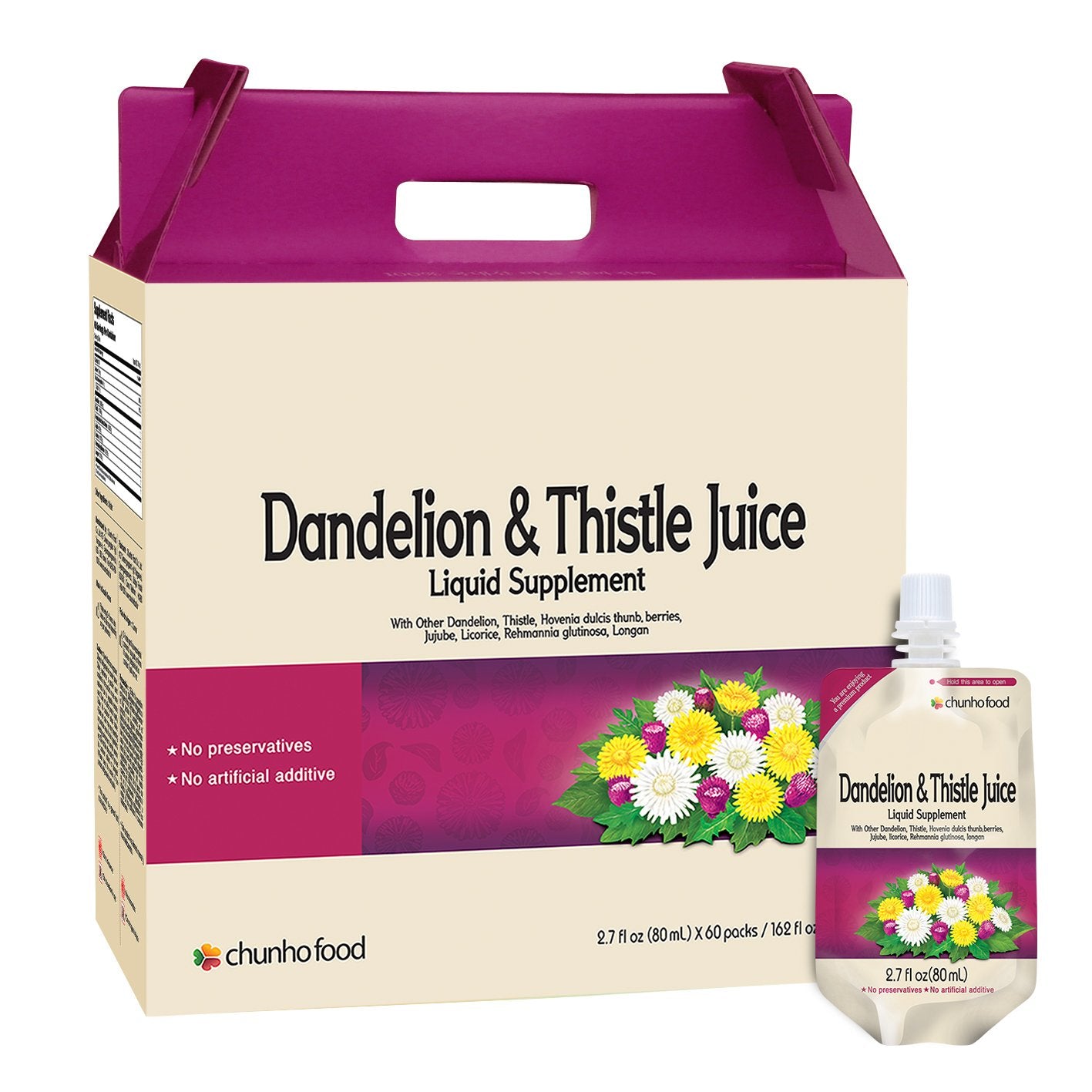 Chunho Food Dandelion & Thistle Juice Liquid & Powder Supplement, 60 Count